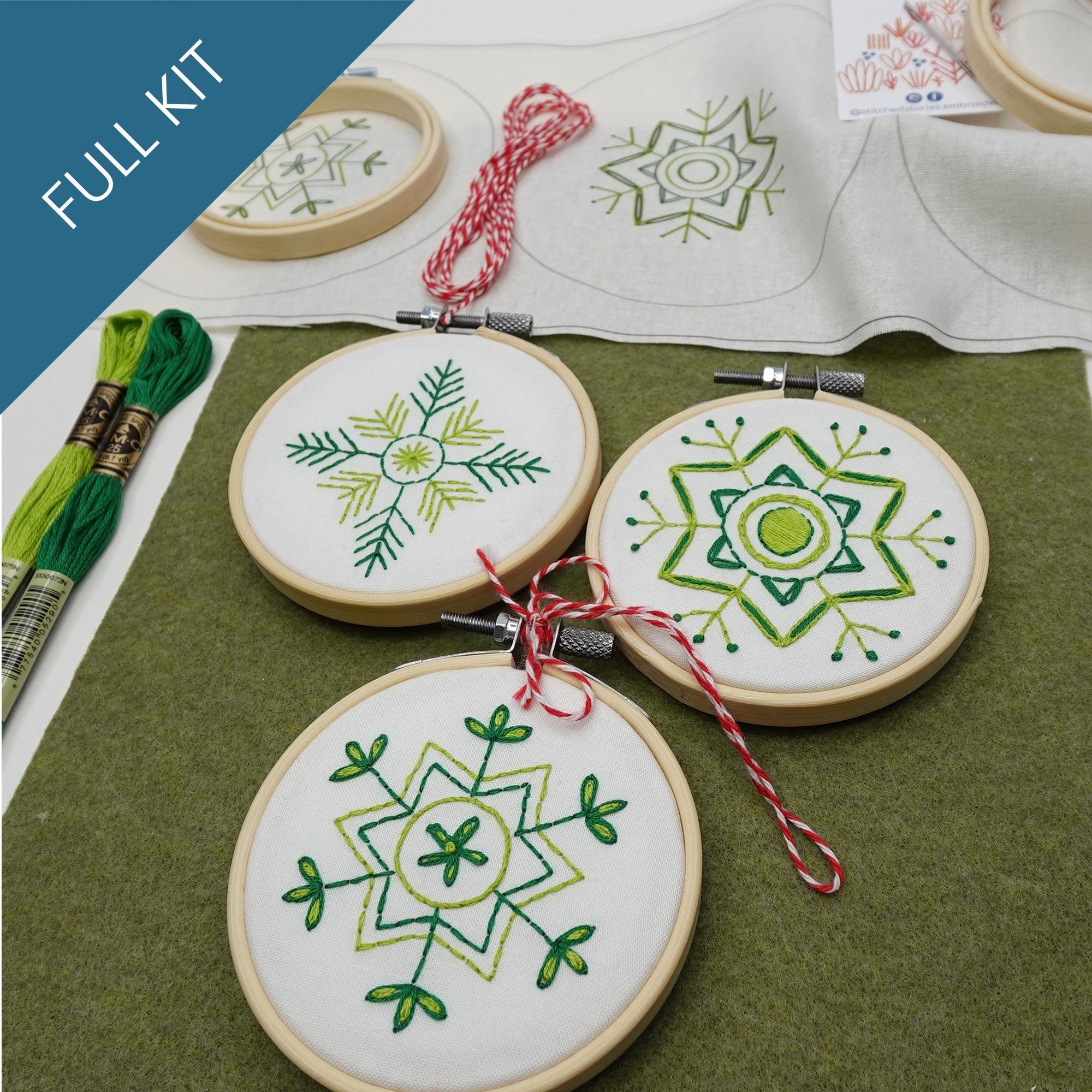 Snowflakes Christmas Ornaments Embroidery Kit - Stitched Stories