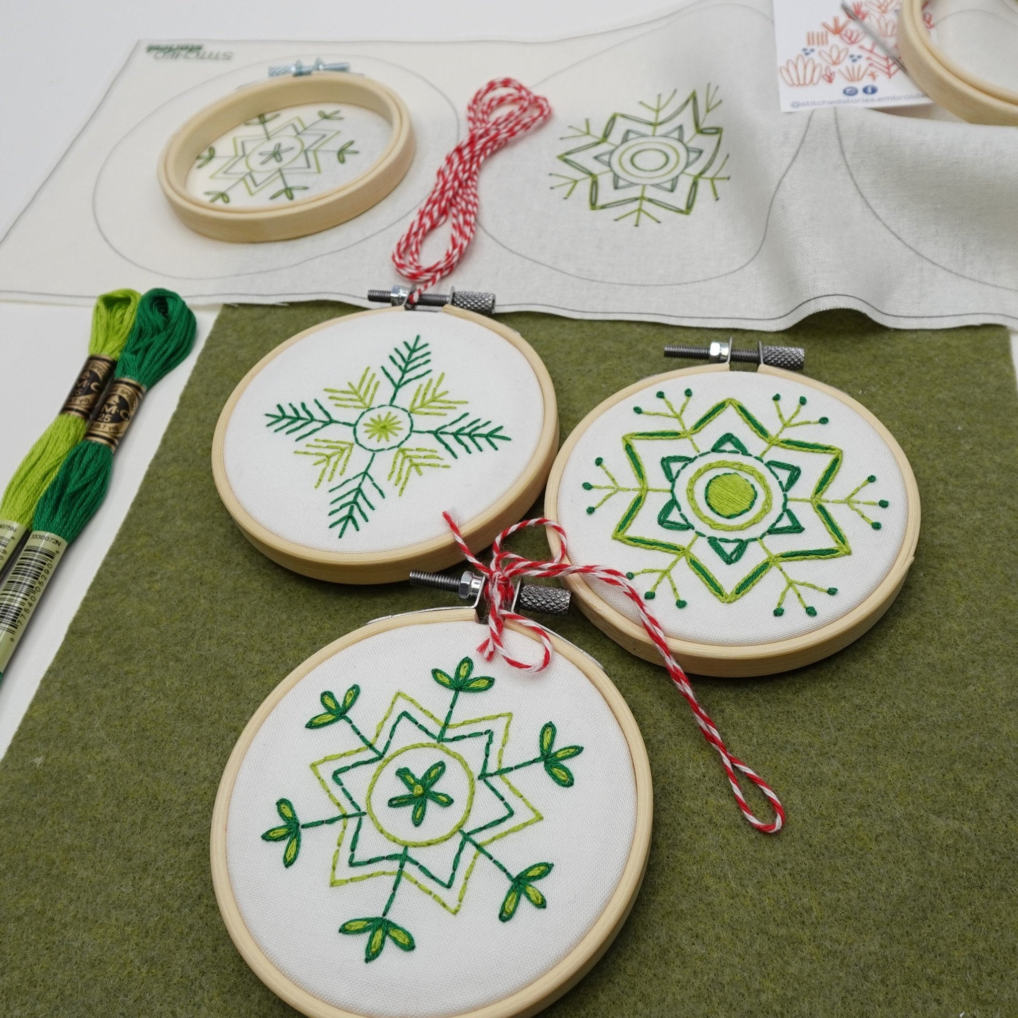 Snowflakes Christmas Ornaments Embroidery Kit - Stitched Stories