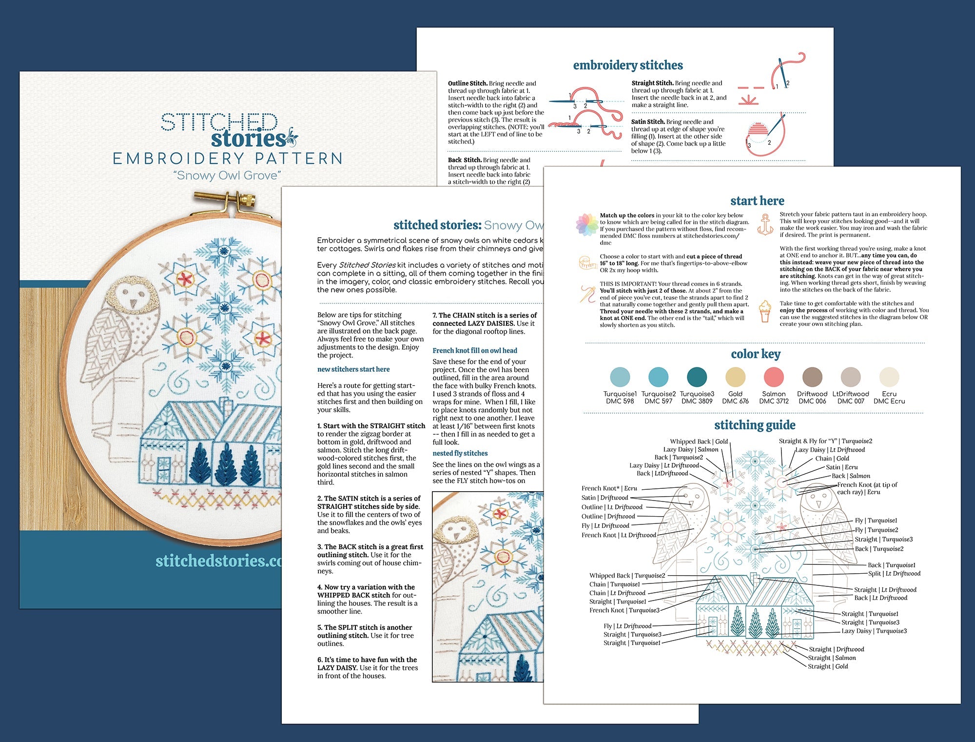 Snowy Owl Grove Embroidery Kit - Stitched Stories