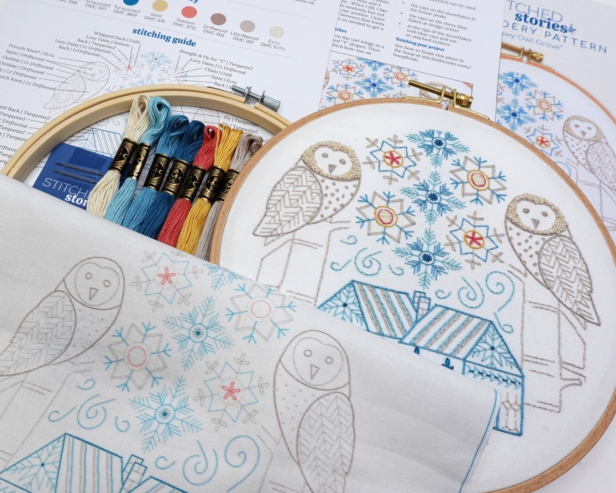 Snowy Owl Grove Embroidery Kit - Stitched Stories