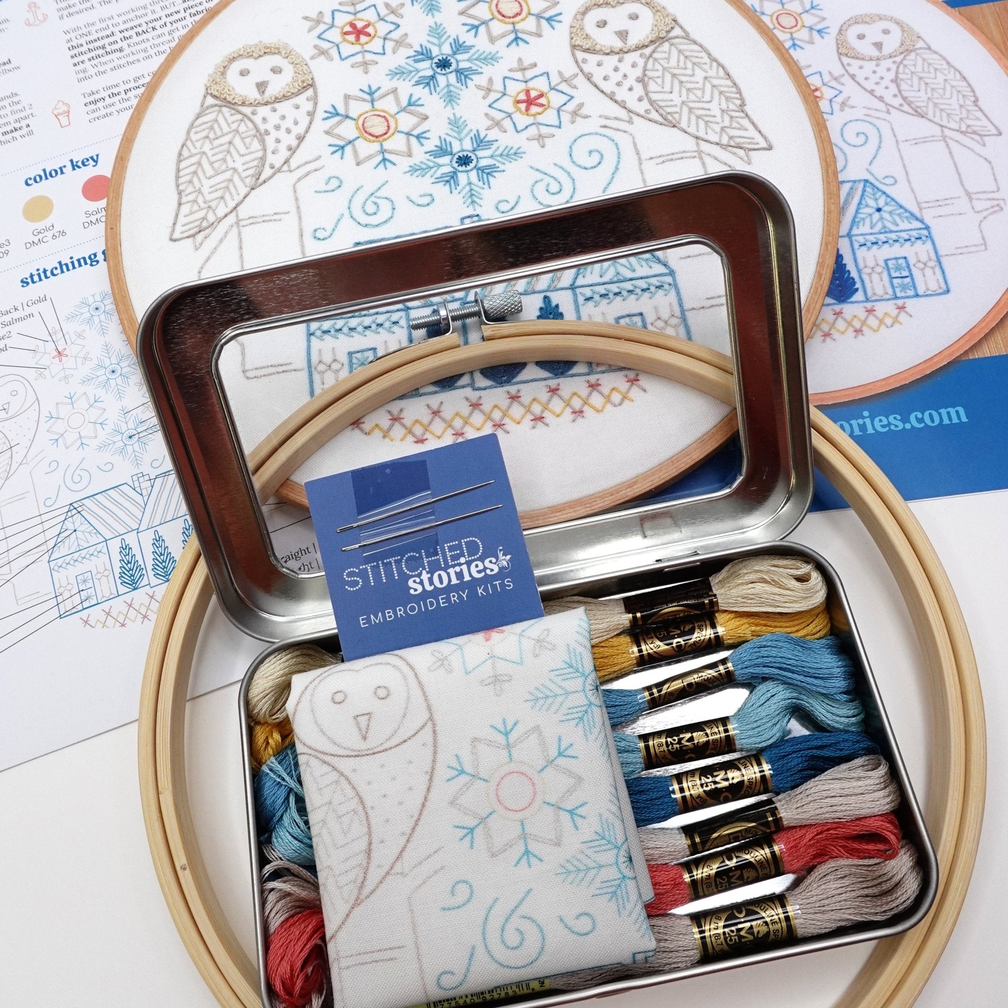 Snowy Owl Grove Embroidery Kit - Stitched Stories