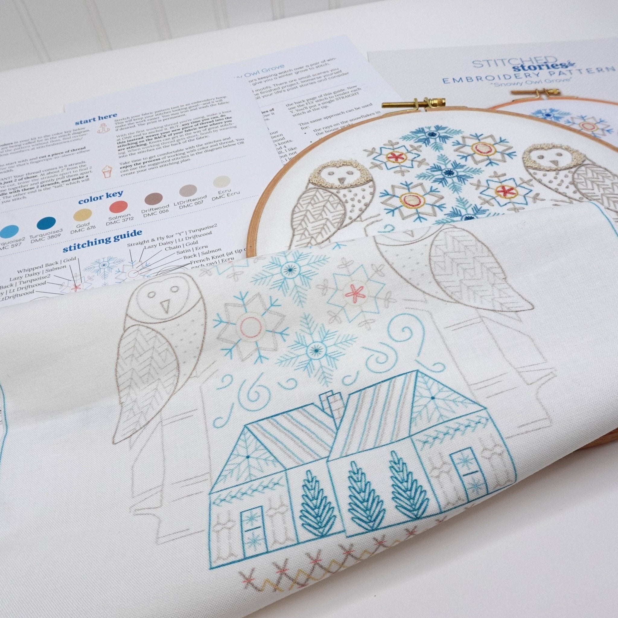 Snowy Owl Grove Printed Fabric Pattern - Stitched Stories