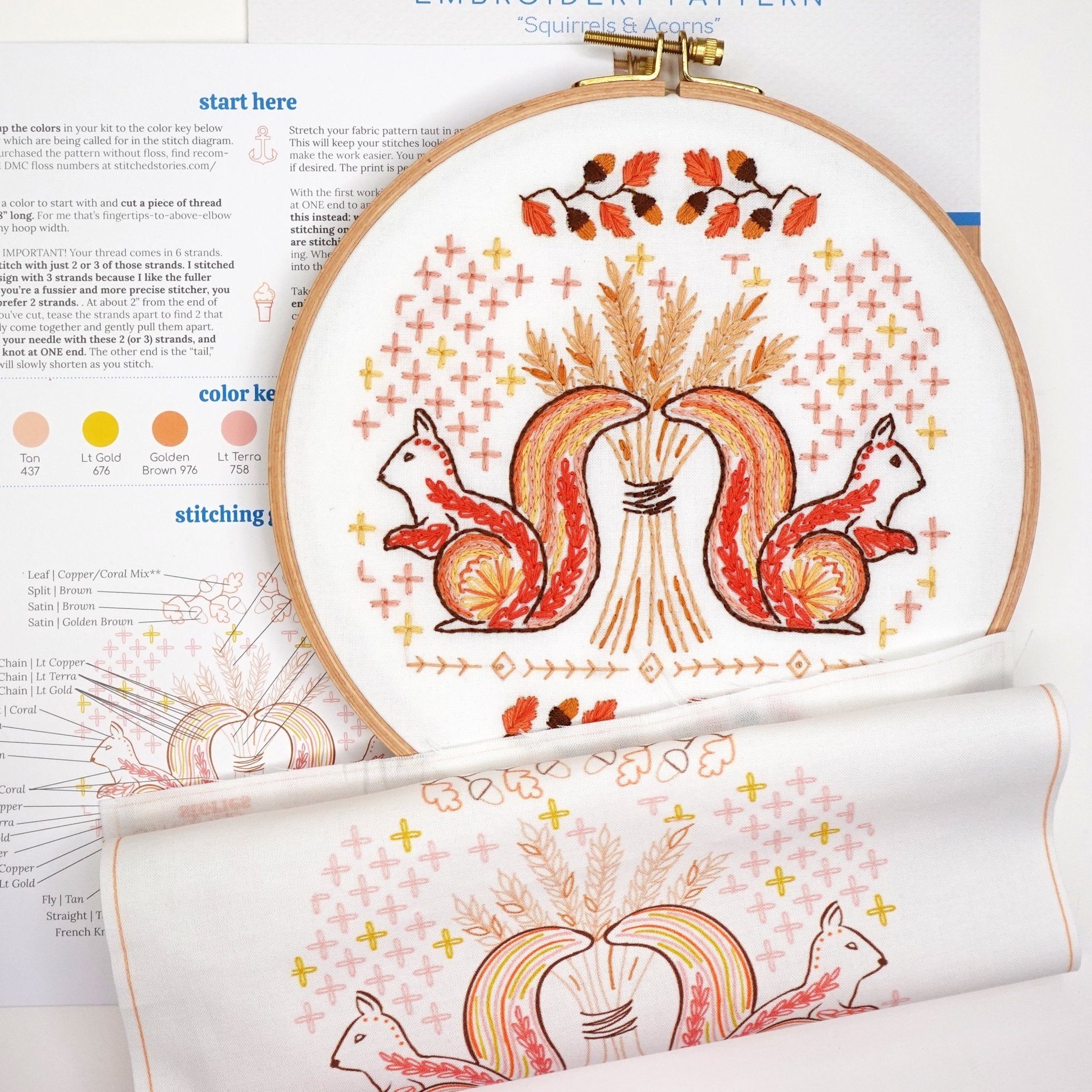 Squirrels & Acorns Printed Fabric Pattern - Stitched Stories