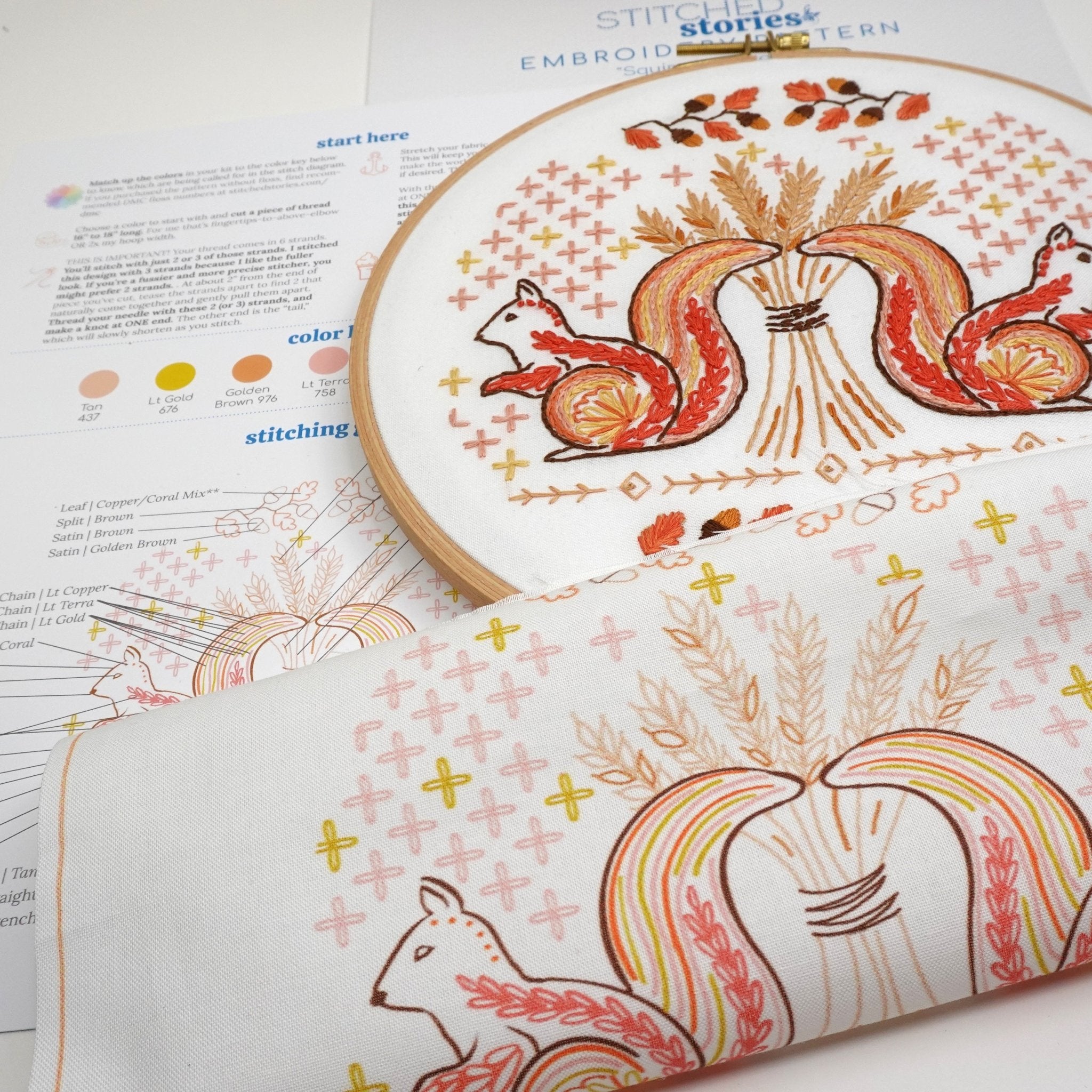 Squirrels & Acorns Printed Fabric Pattern - Stitched Stories