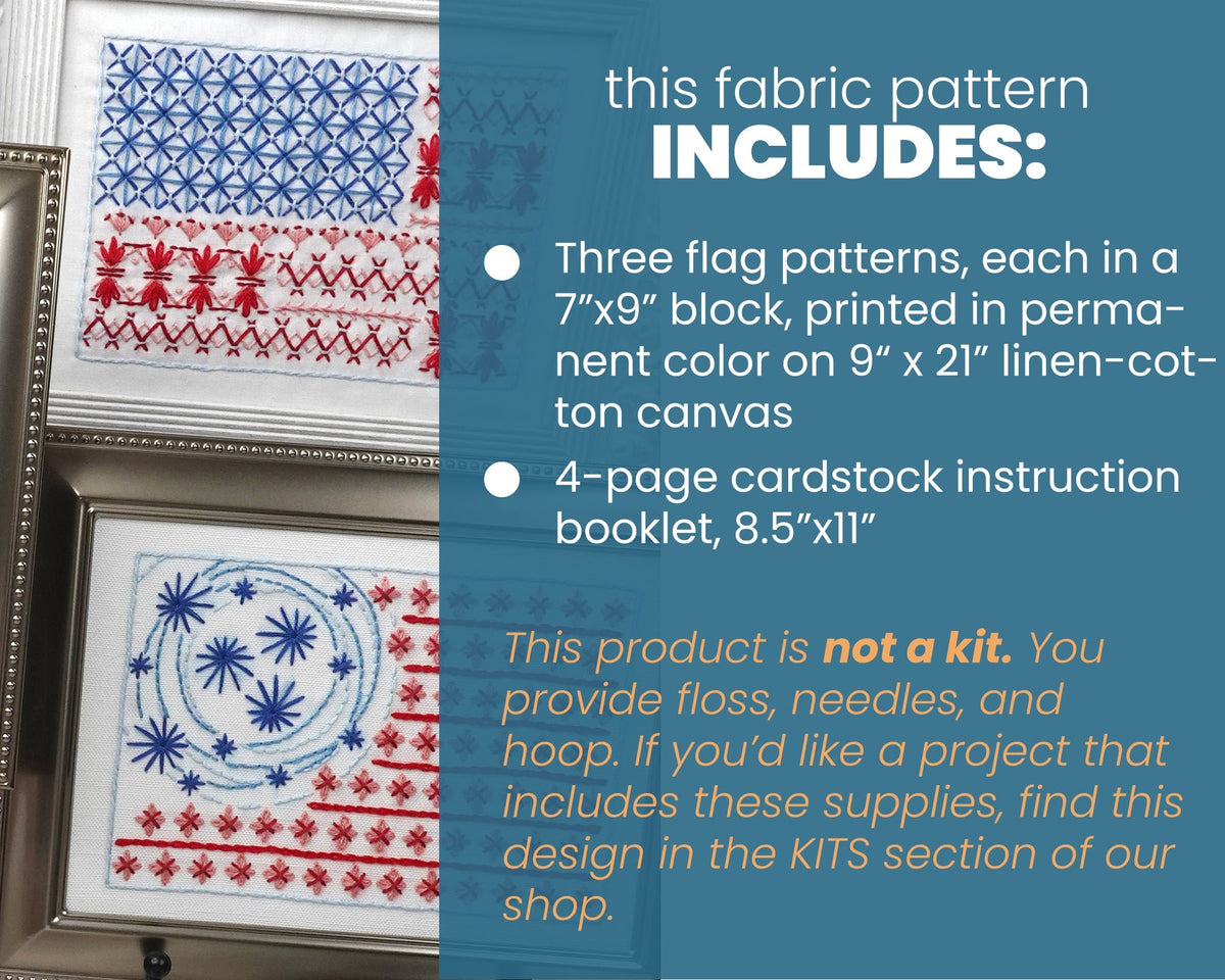 US Flags Fabric Embroidery Pattern – Three Flag Panels, 9