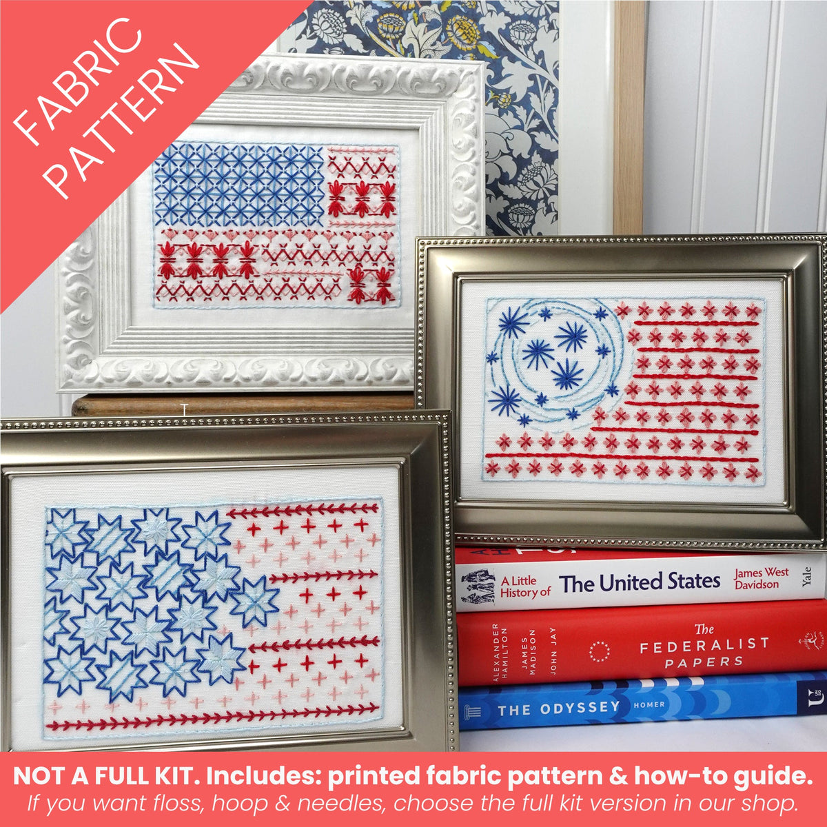 US Flags Fabric Embroidery Pattern – Three Flag Panels, 9