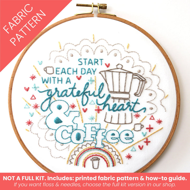 Start with Coffee Printed Fabric Pattern - Stitched Stories