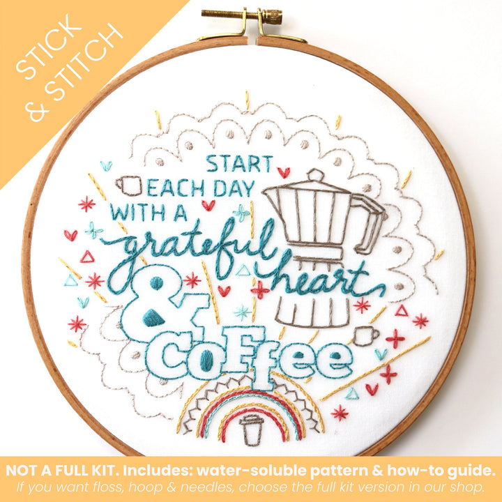 Start with Coffee Stick & Stitch Water - Soluble Pattern - Stitched Stories