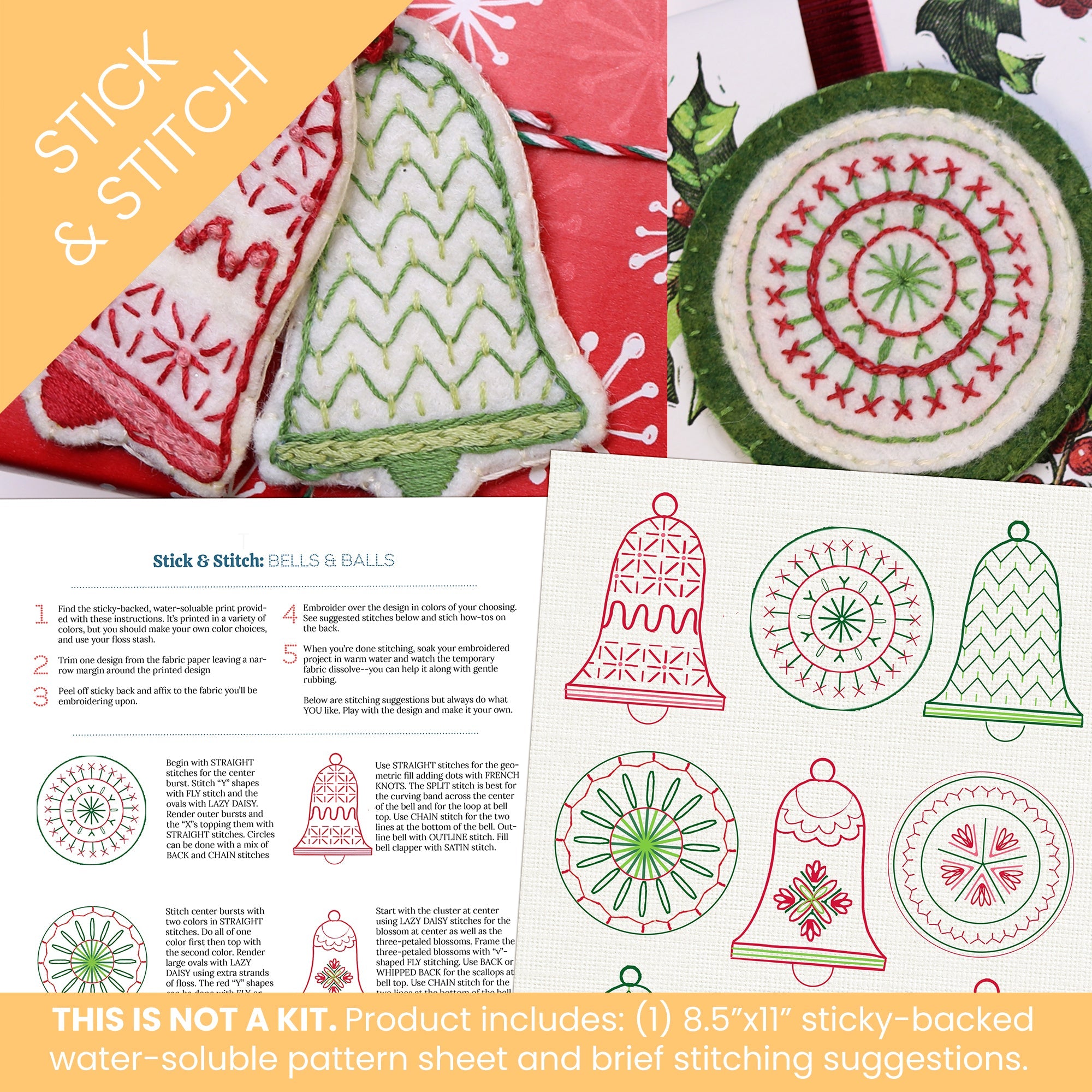 Stick & Stitch Motifs: Bells & Balls Holiday Ornaments - Stitched Stories
