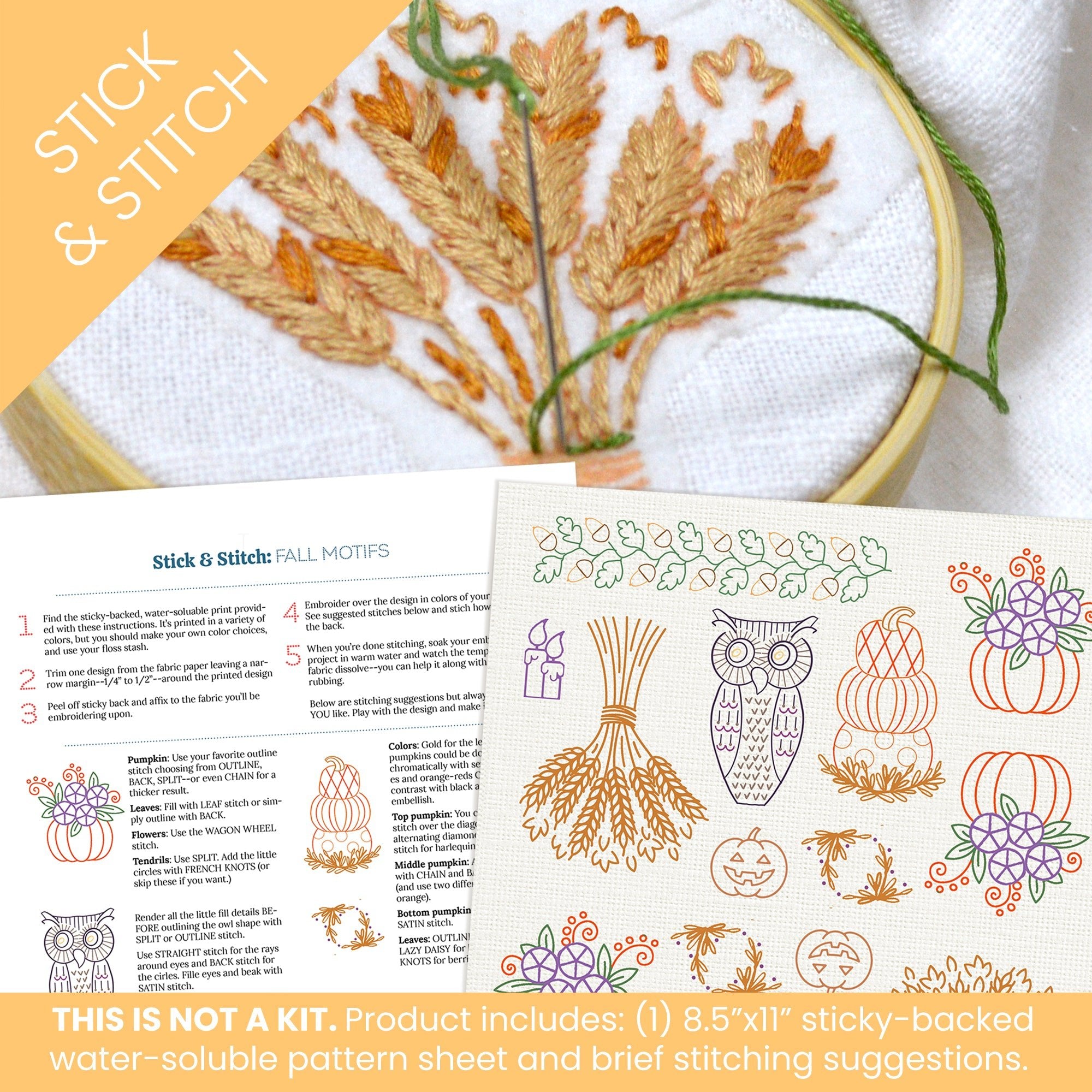 Stick and Stitch Embroidery Pattern Fall Motifs, Sulky, Stitched 