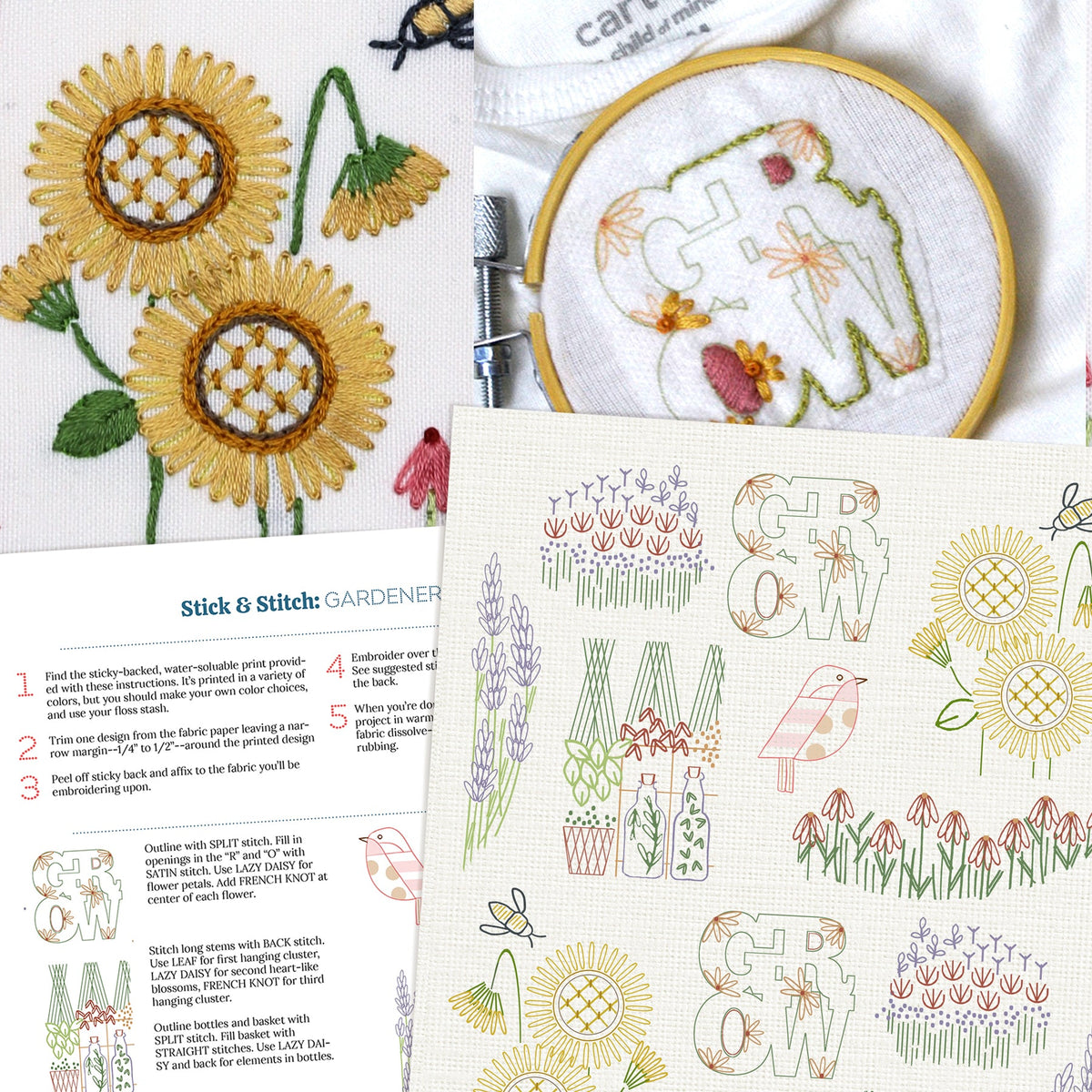 Stick and Stitch Embroidery Pattern Gardening Florals, Sulky, Stitched ...