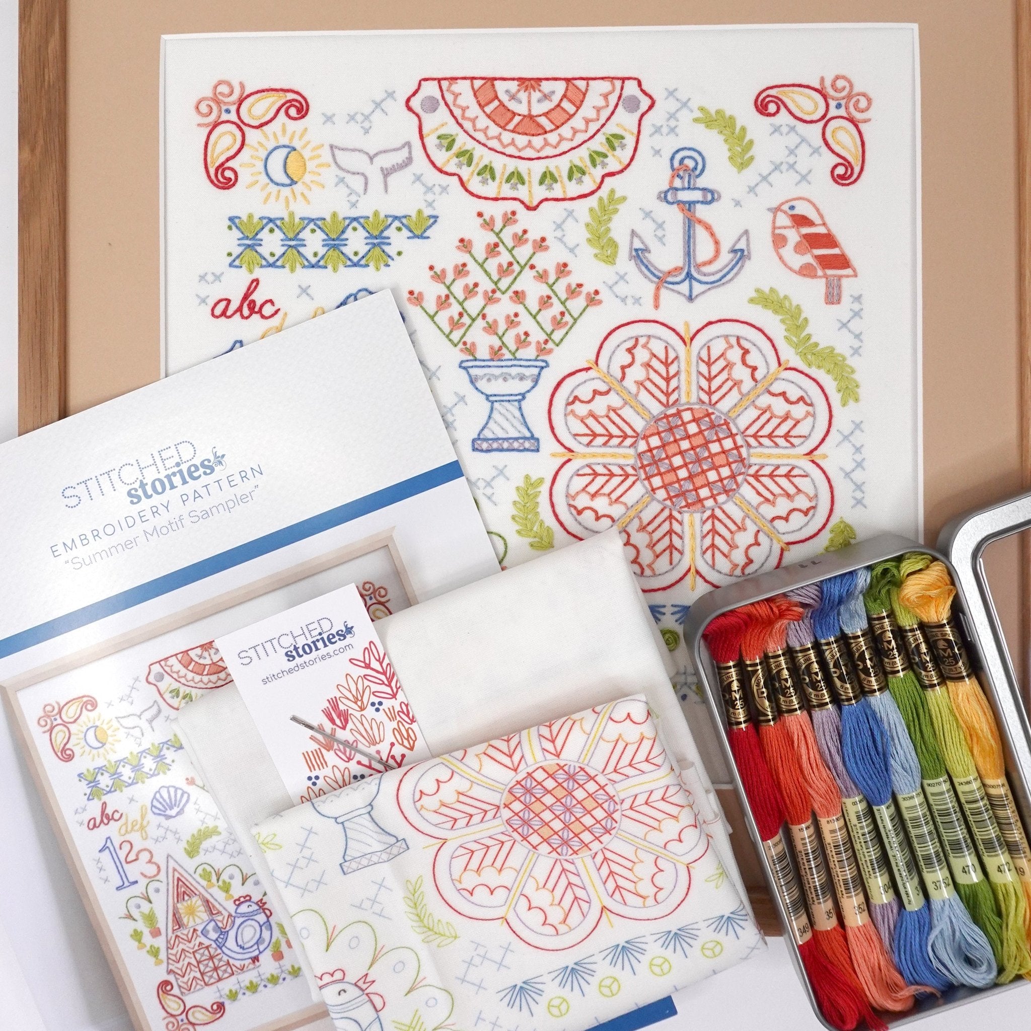 Summer Motif Sampler Embroidery Kit - Stitched Stories