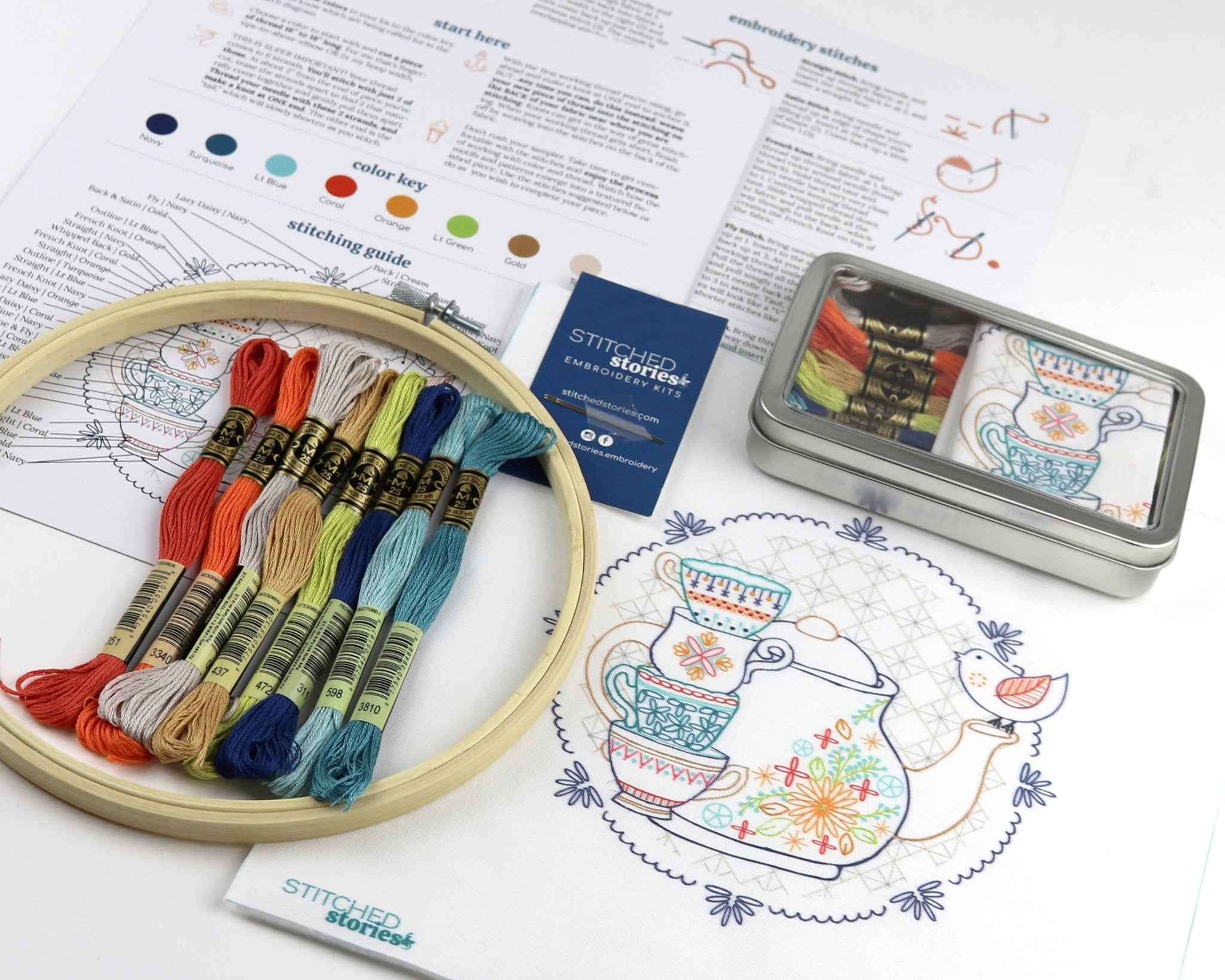 Tea Party Embroidery Kit - Stitched Stories