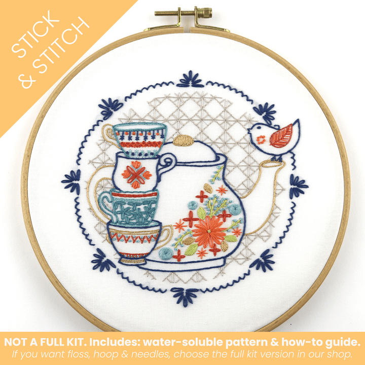 Tea Party Stick & Stitch Water - Soluble Pattern - Stitched Stories