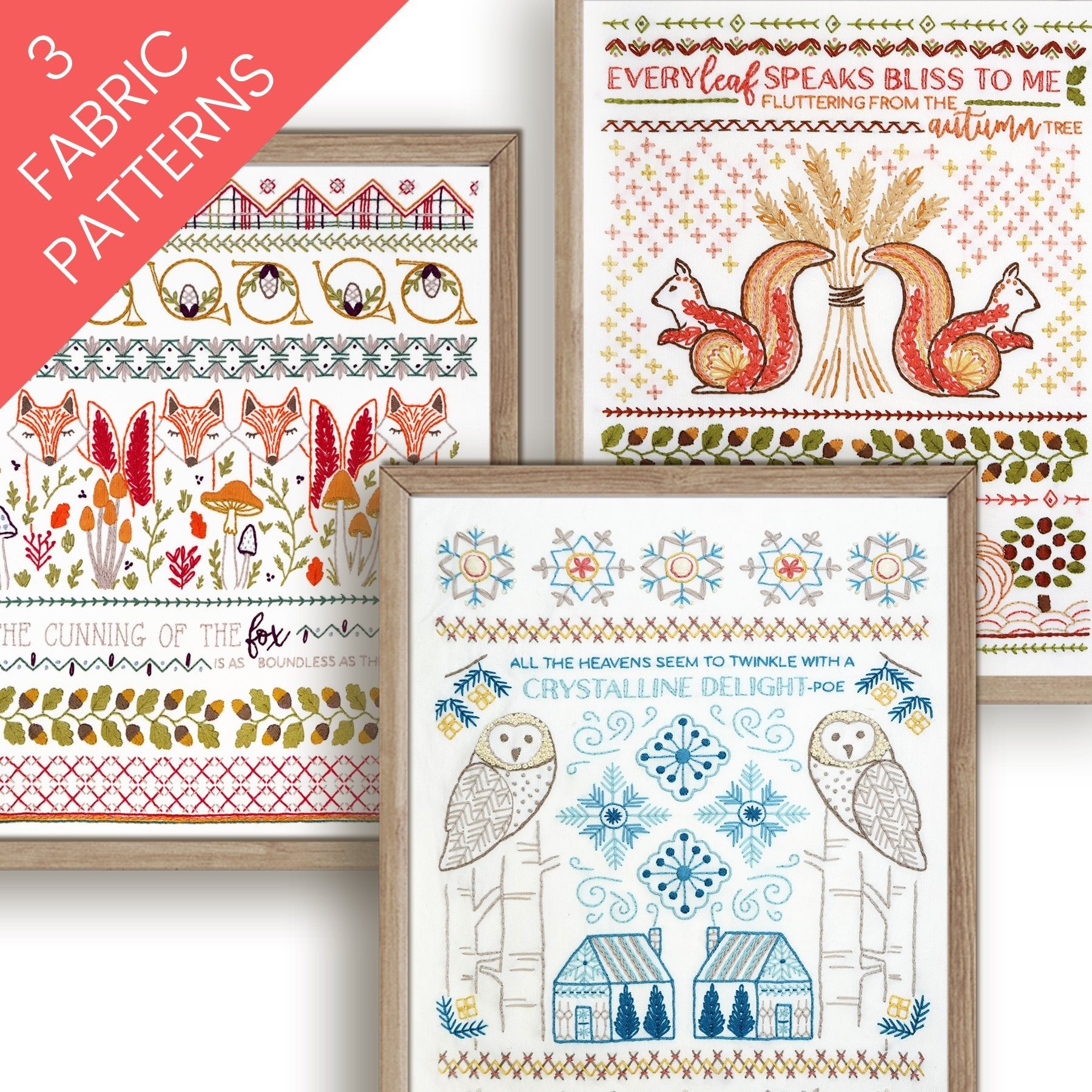 Through the Woods Sampler Embroidery Pattern Bundle of 3 - Stitched Stories