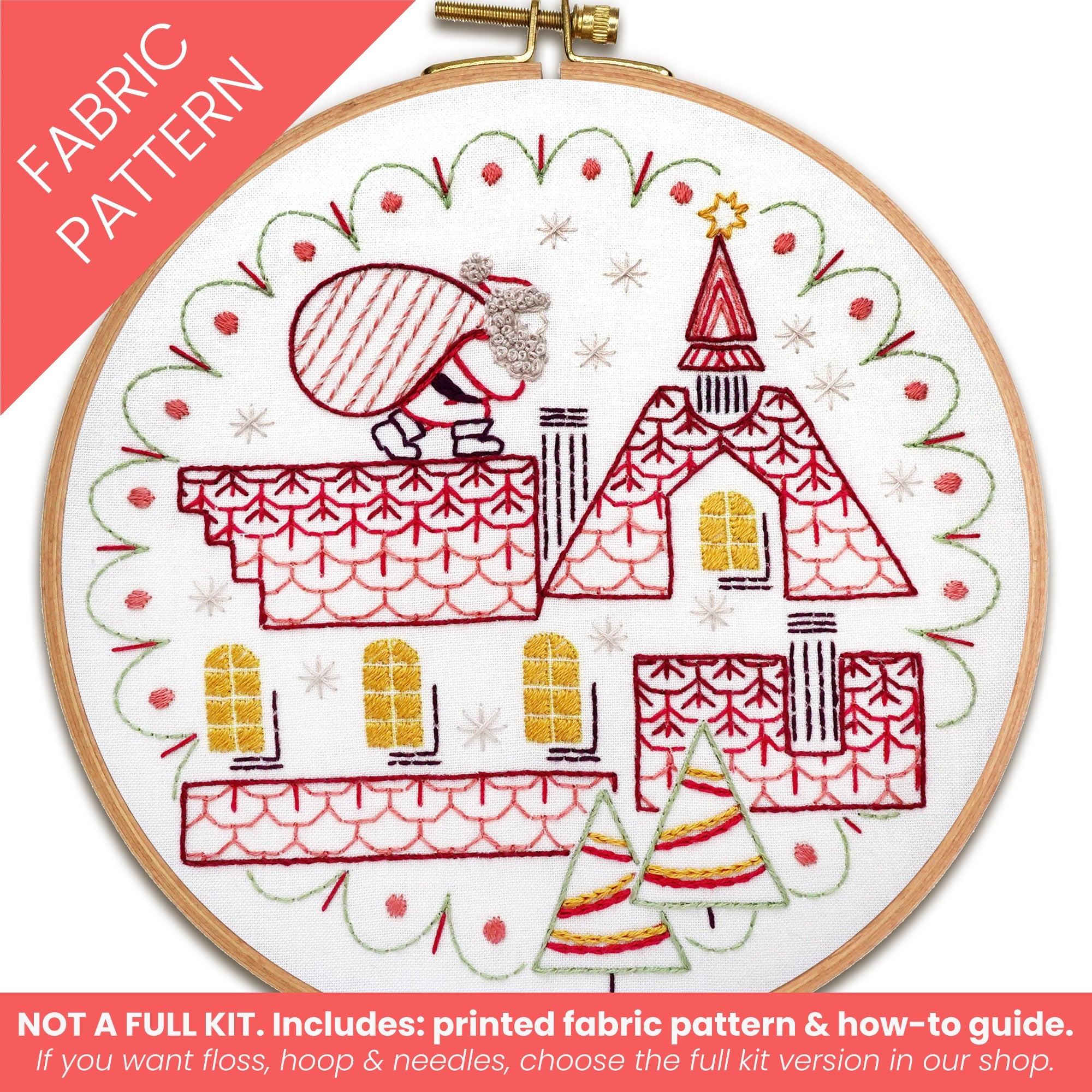 Up On The Rooftop Printed Fabric Embroidery Pattern - Stitched Stories