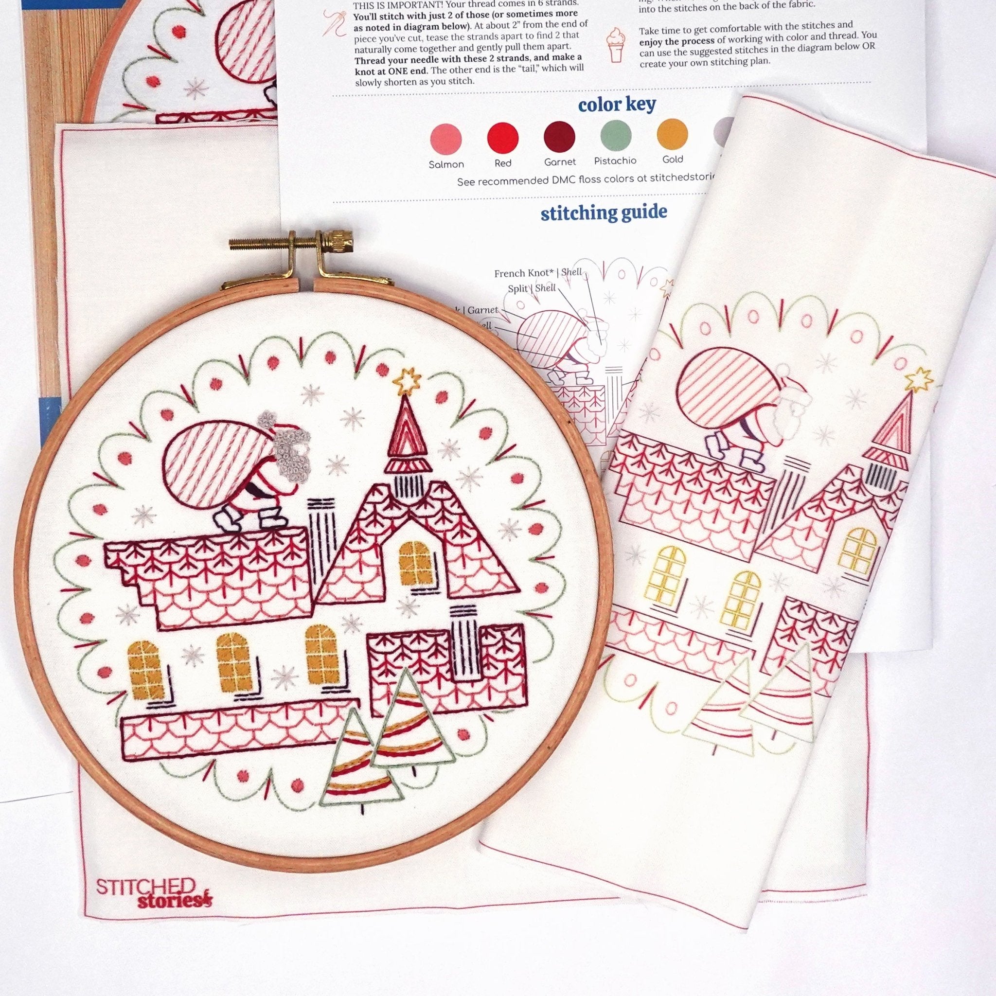 Up On The Rooftop Printed Fabric Embroidery Pattern - Stitched Stories