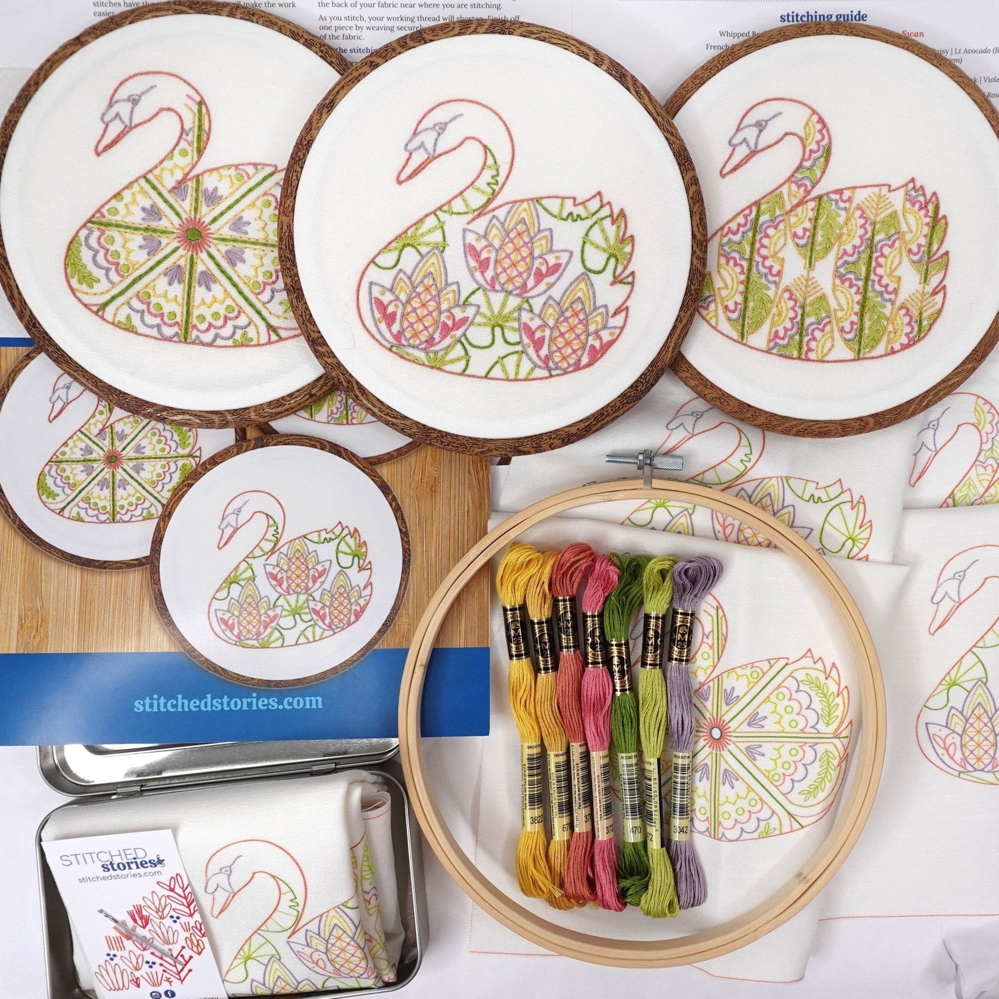 Water Garden Swans Embroidery Kit - Stitched Stories
