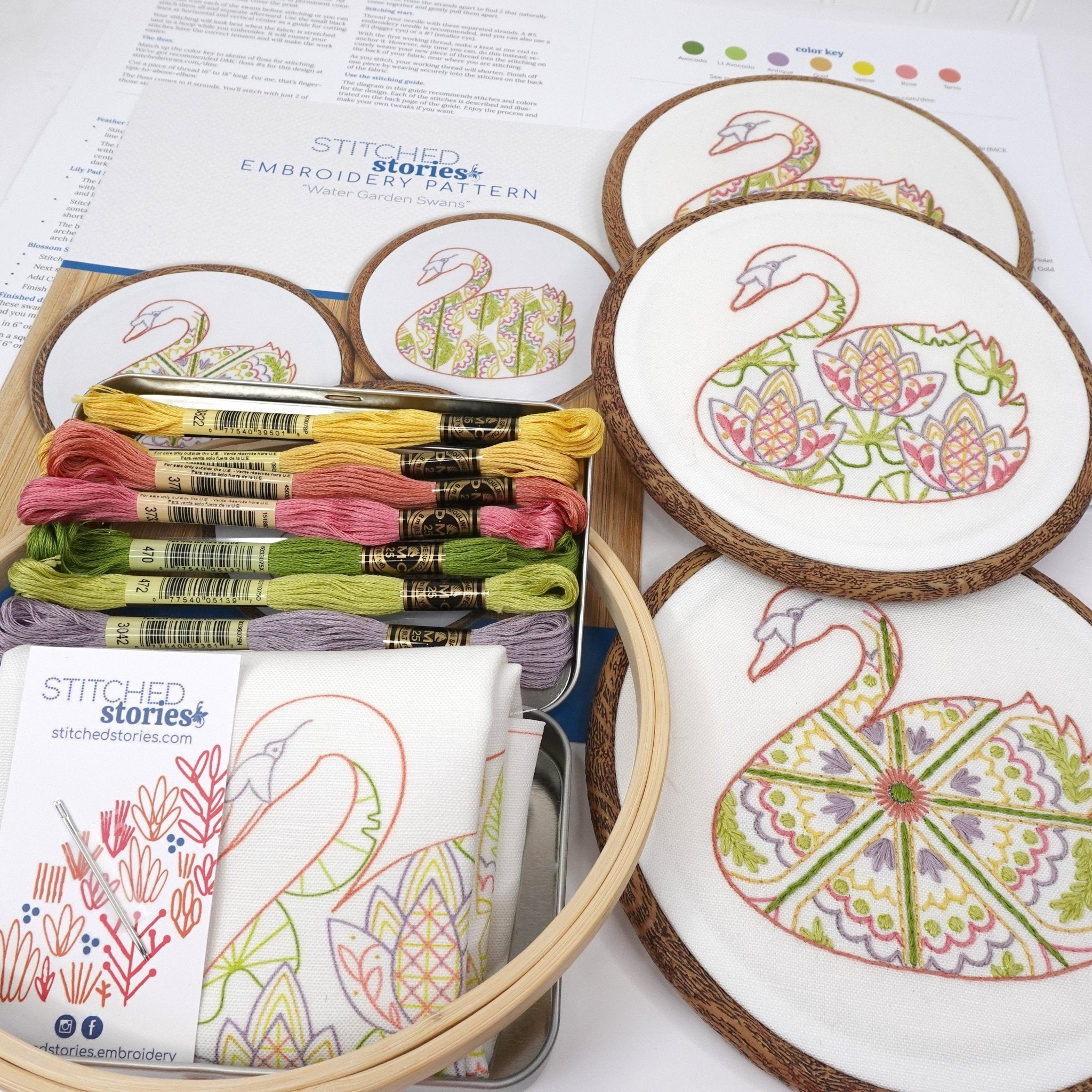 Water Garden Swans Embroidery Kit - Stitched Stories