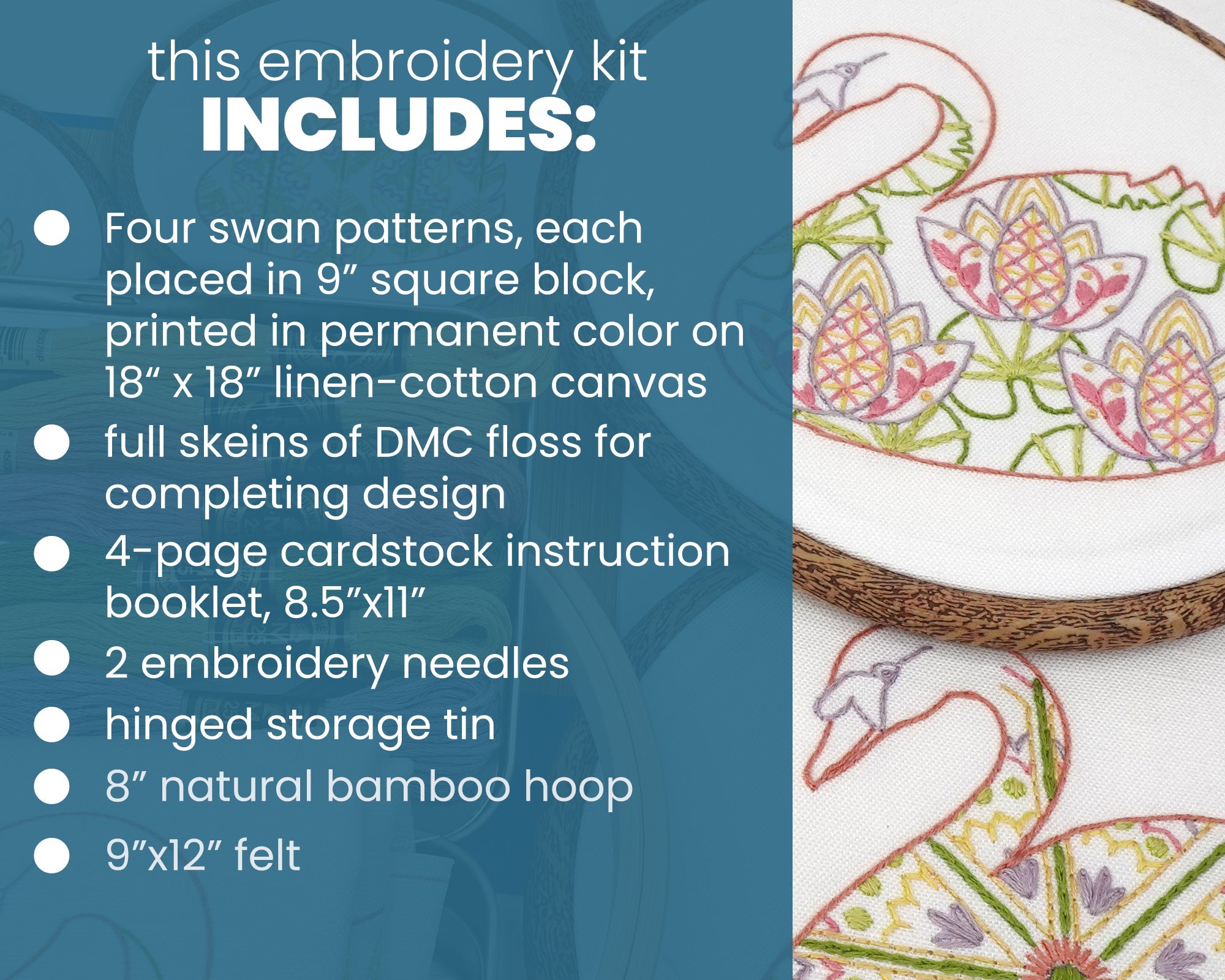 Water Garden Swans Embroidery Kit - Stitched Stories