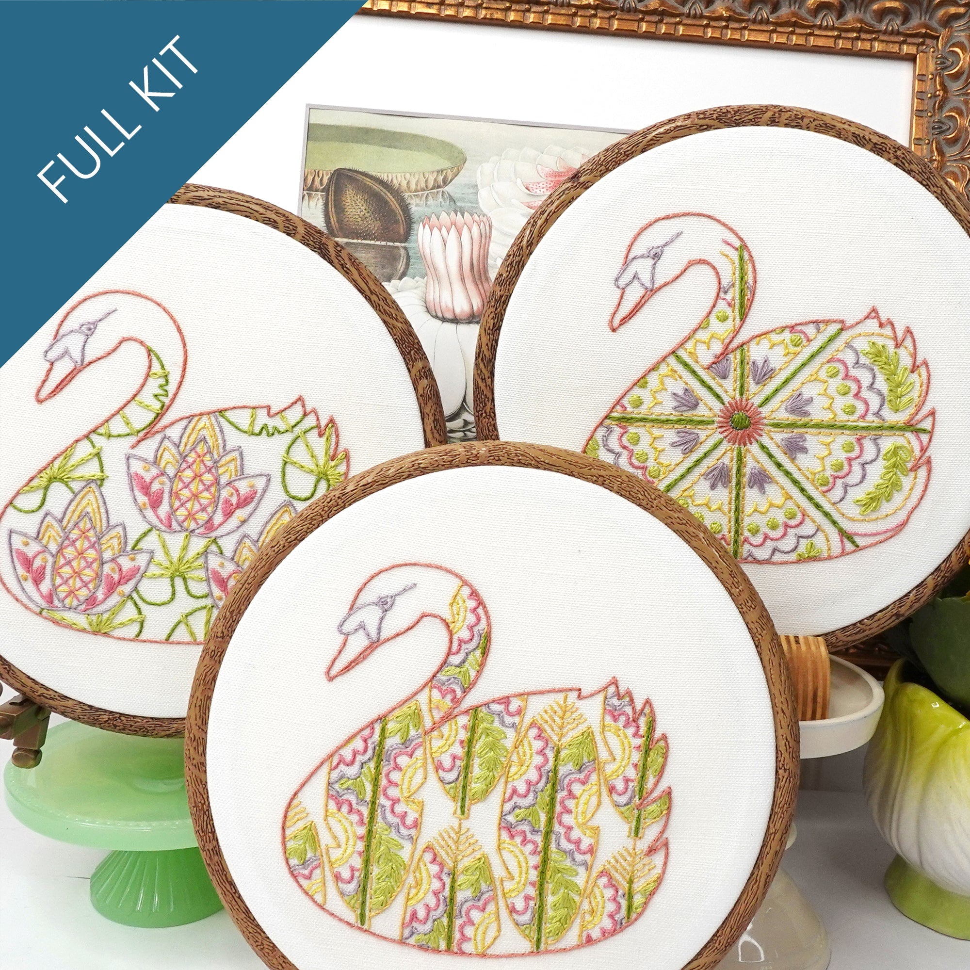 Water Garden Swans Embroidery Kit - Stitched Stories