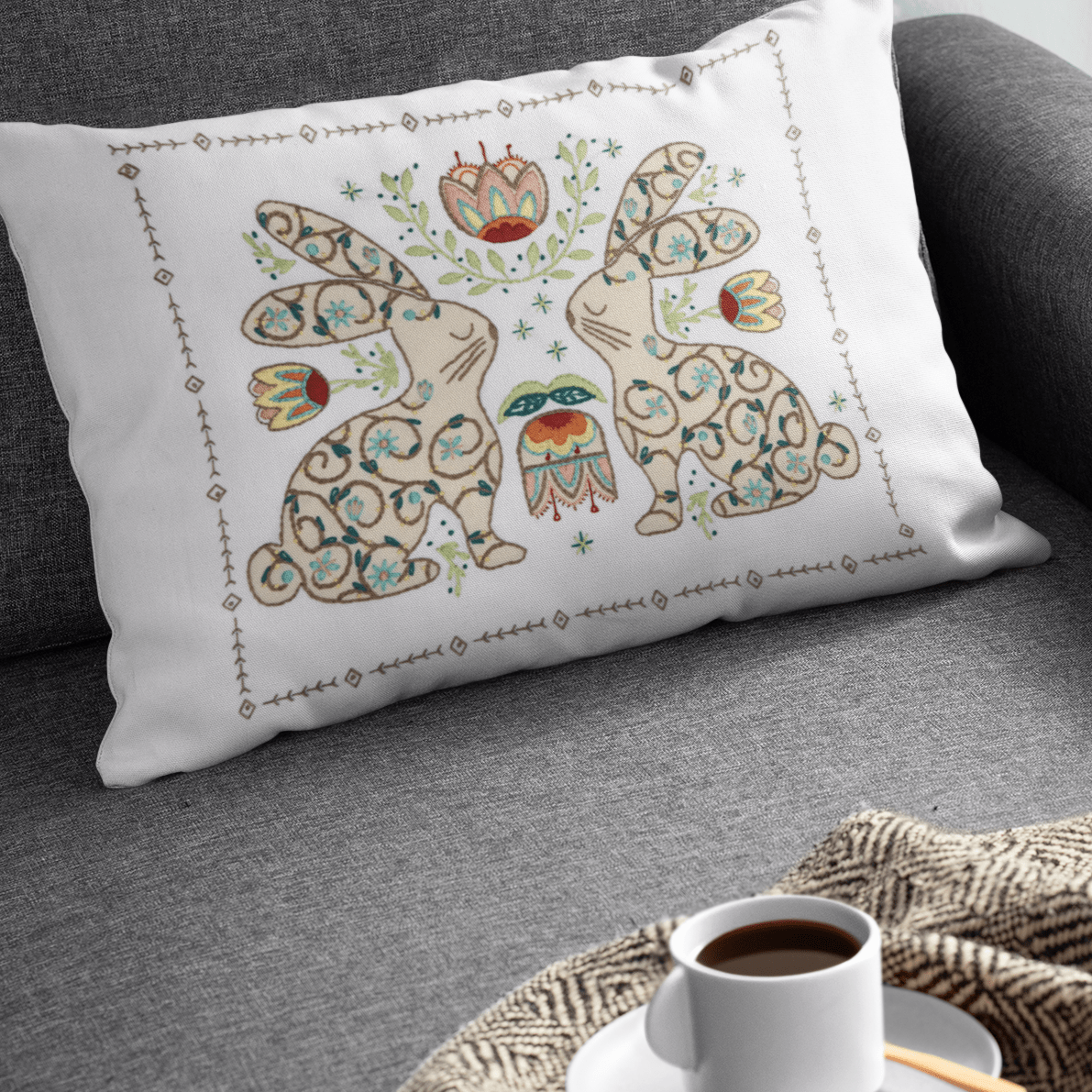 Bunny Folklore Printed Fabric Pattern - Stitched Stories