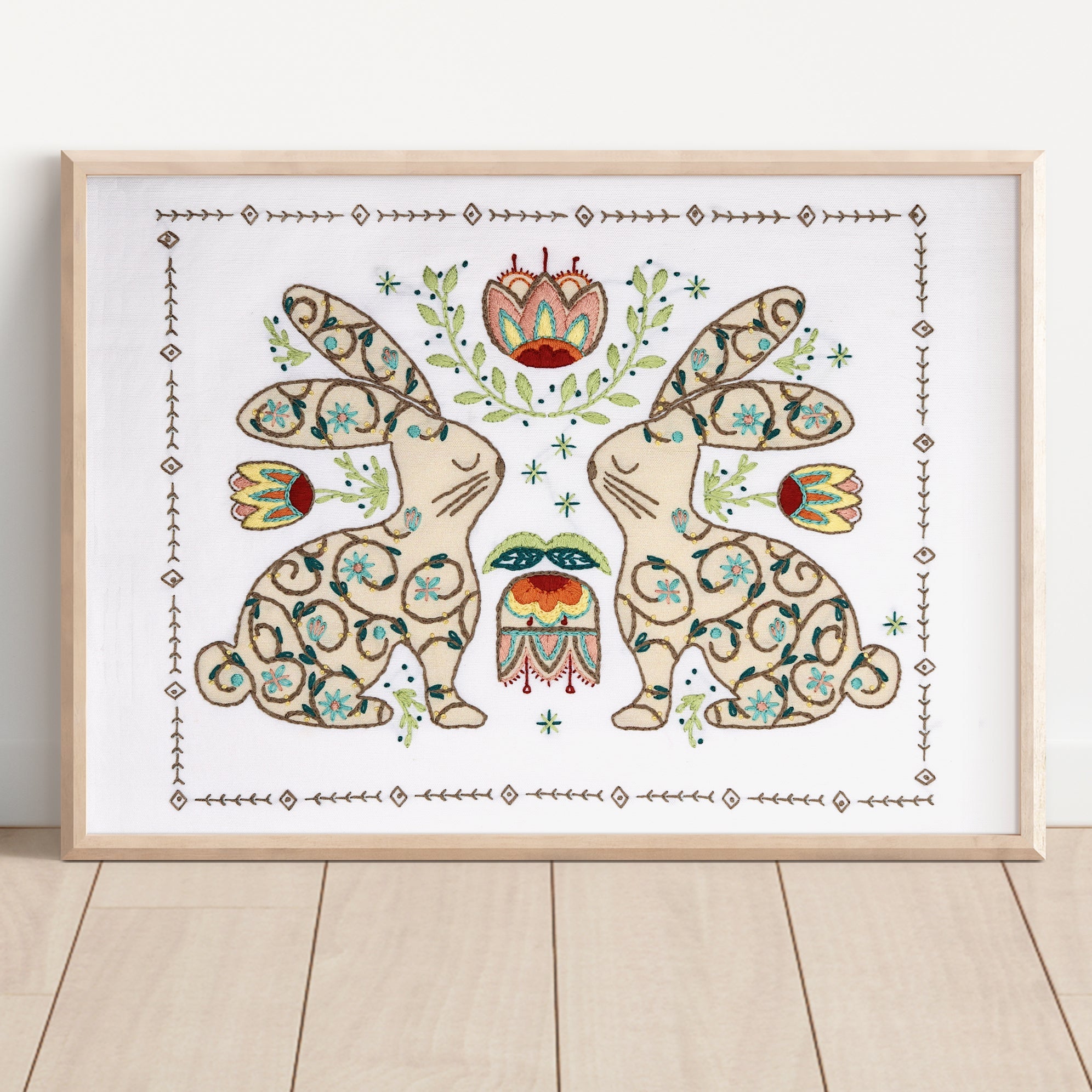 Bunny Folklore Printed Fabric Pattern - Stitched Stories