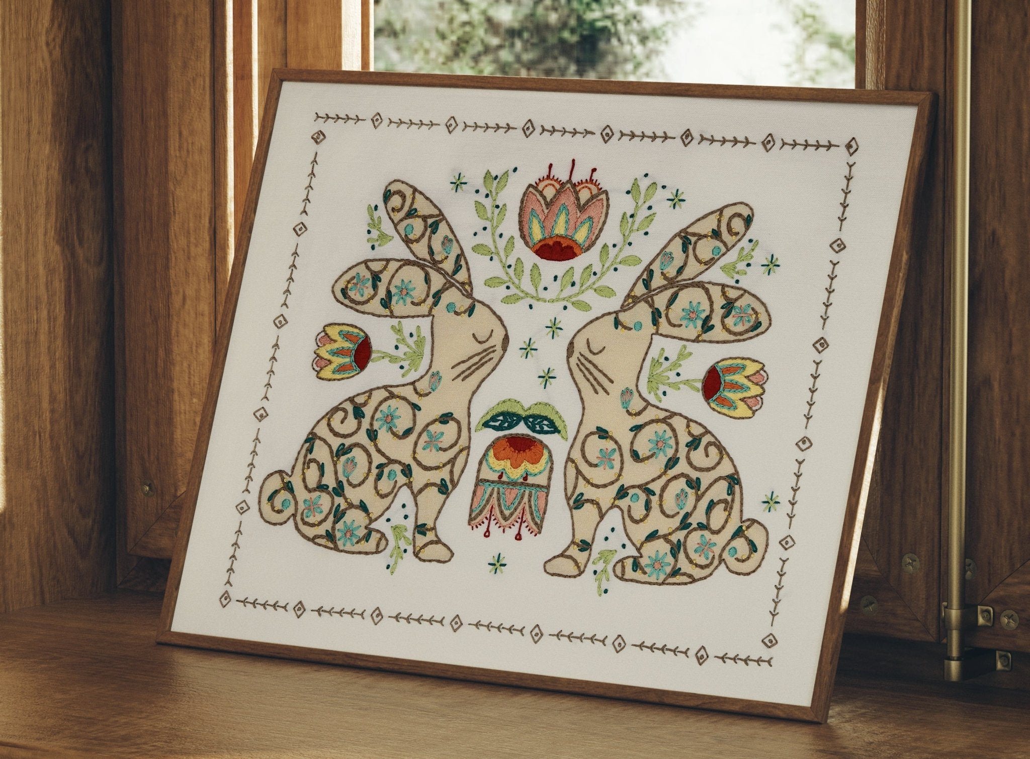 Bunny Folklore Printed Fabric Pattern - Stitched Stories