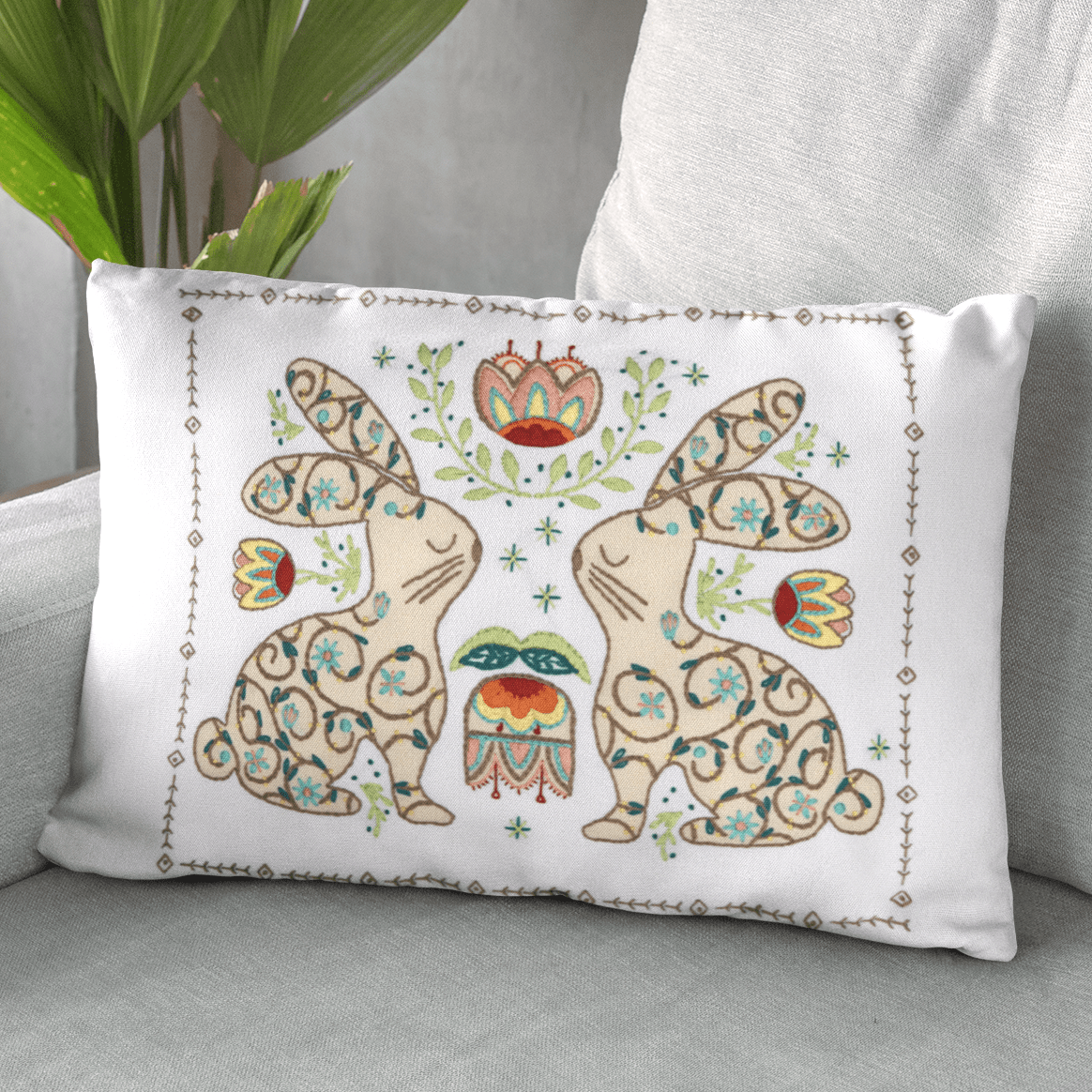 Bunny Folklore Printed Fabric Pattern - Stitched Stories