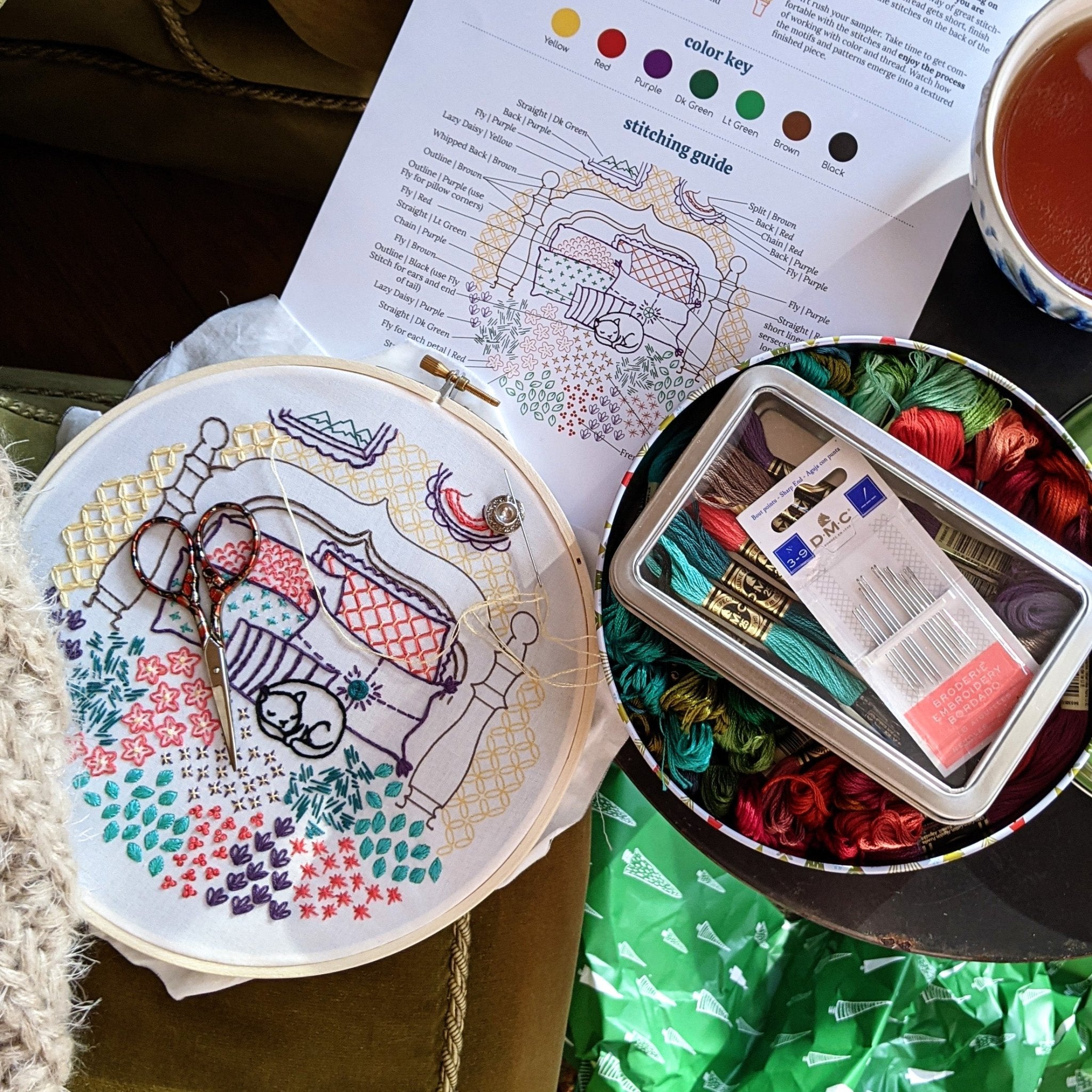 Catnap Embroidery Kit - Stitched Stories