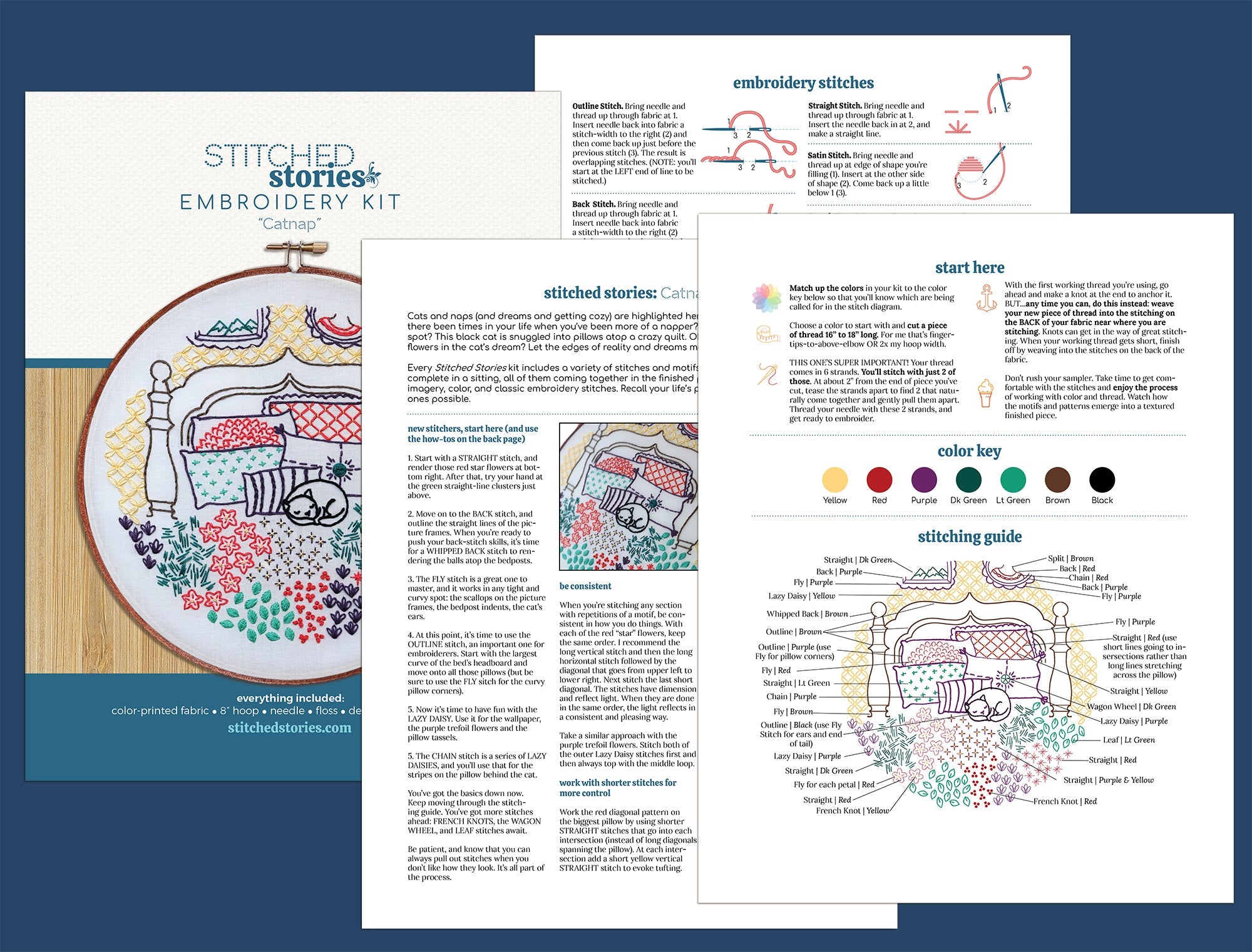 Catnap Embroidery Kit - Stitched Stories