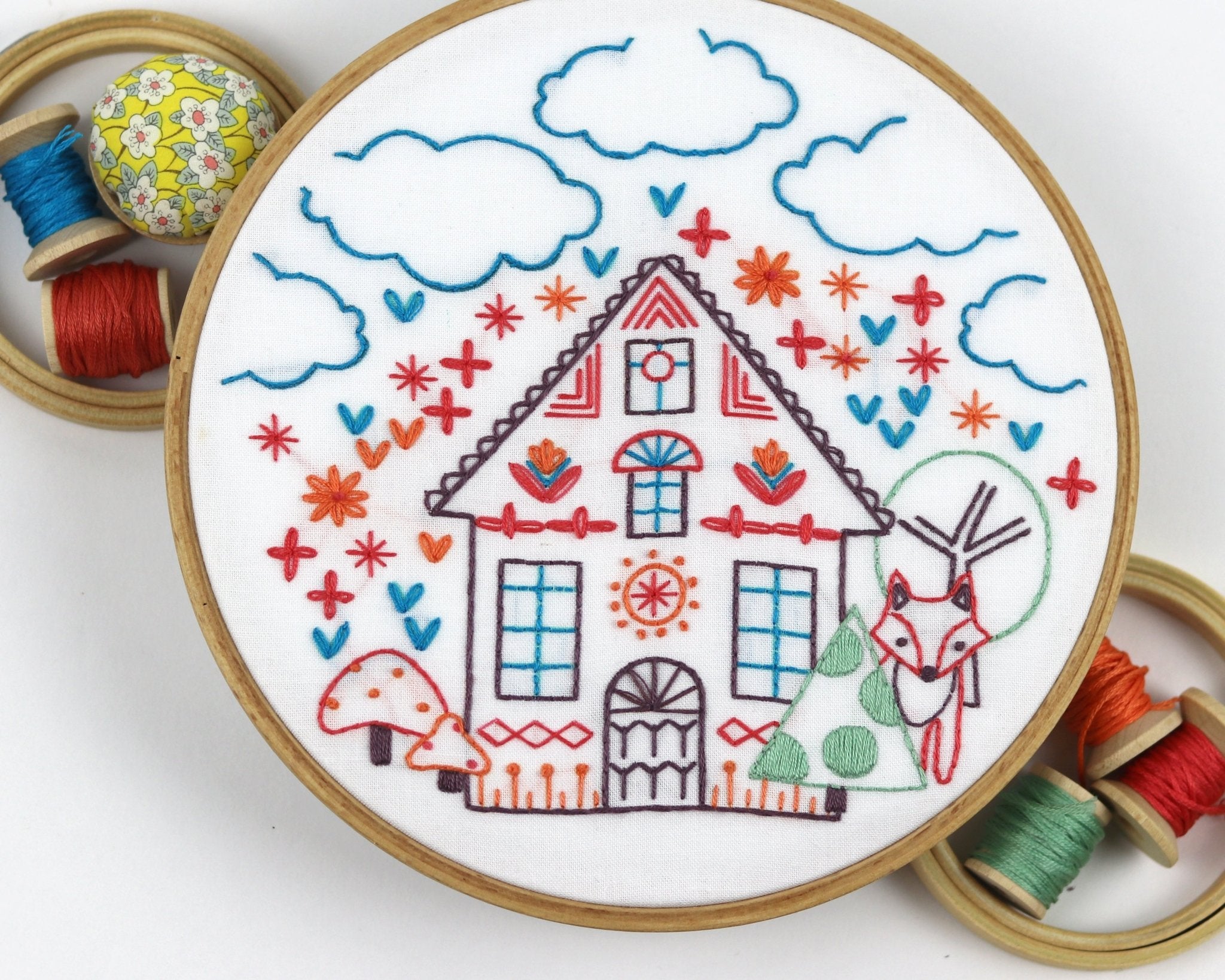 Charmed Cottage Beginning Embroidery Printed Fabric Pattern - Stitched Stories