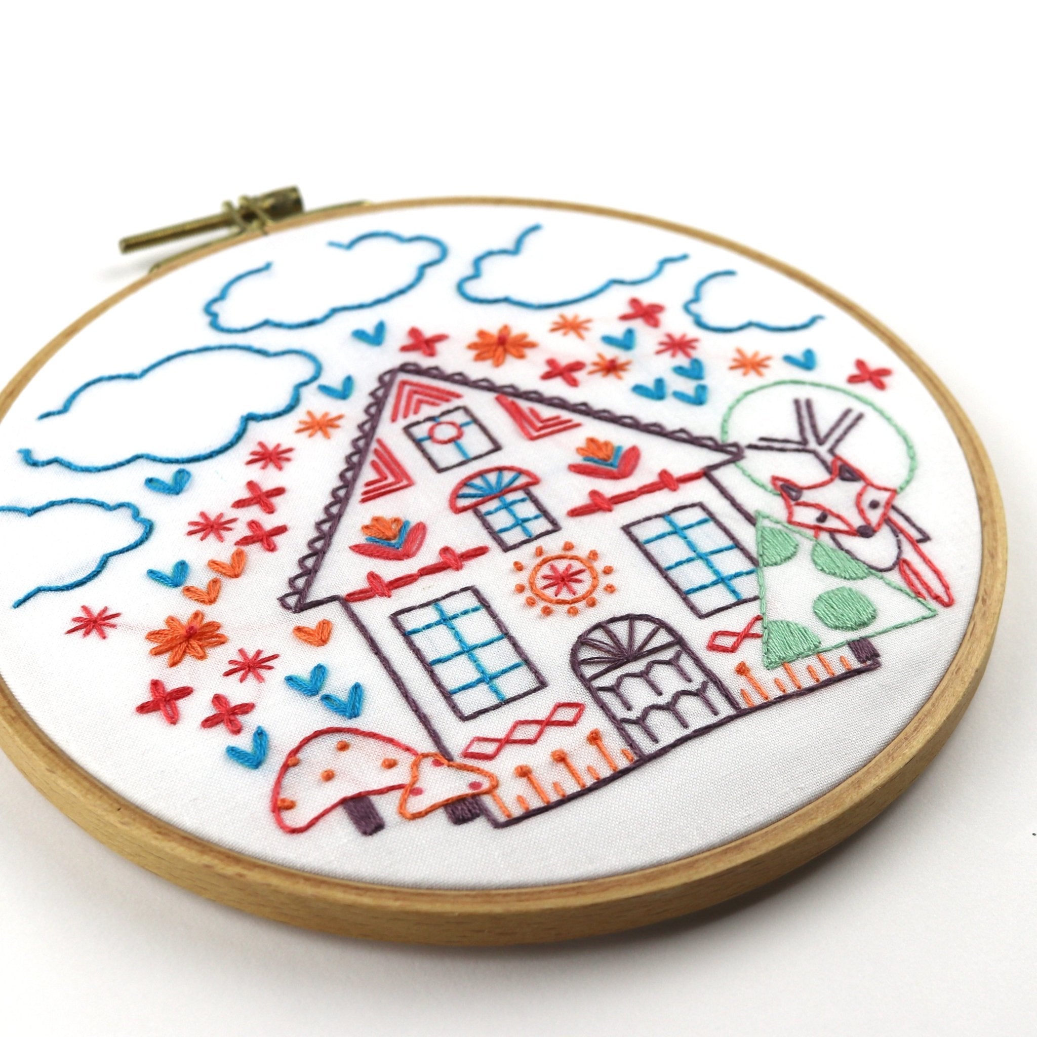 Charmed Cottage Beginning Embroidery Printed Fabric Pattern - Stitched Stories