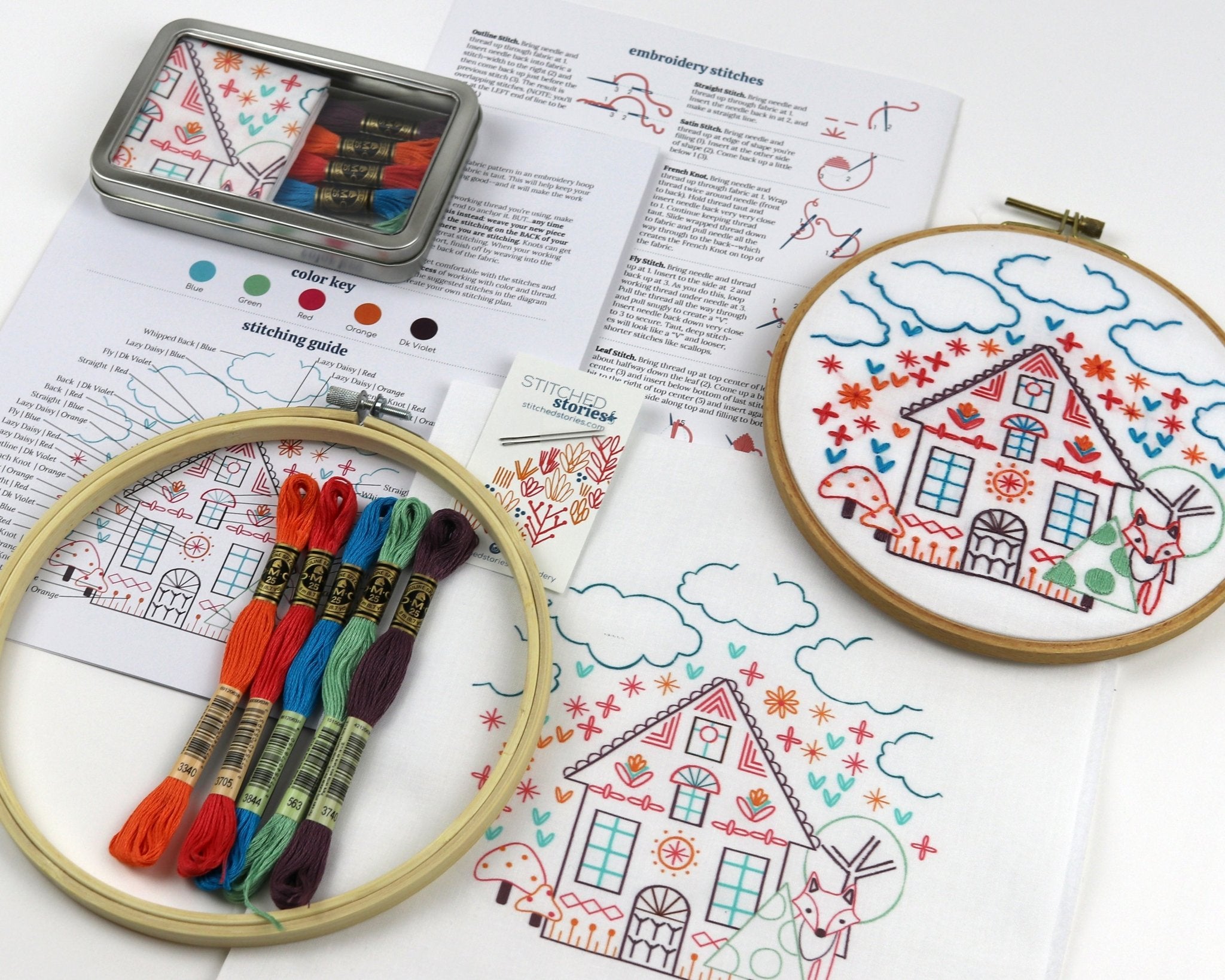 3 PCS Beginner Embroidery Kits For Adults DIY Starter Kit 33 Stitch Techniques Stamped Patterns Hoop Colorful Threads Tools Step Instructions Video Tutor