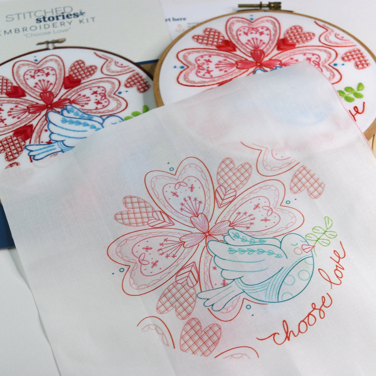Love Hearts Valentine Embroidery Pattern Pre Printed Fabric Panel by ...