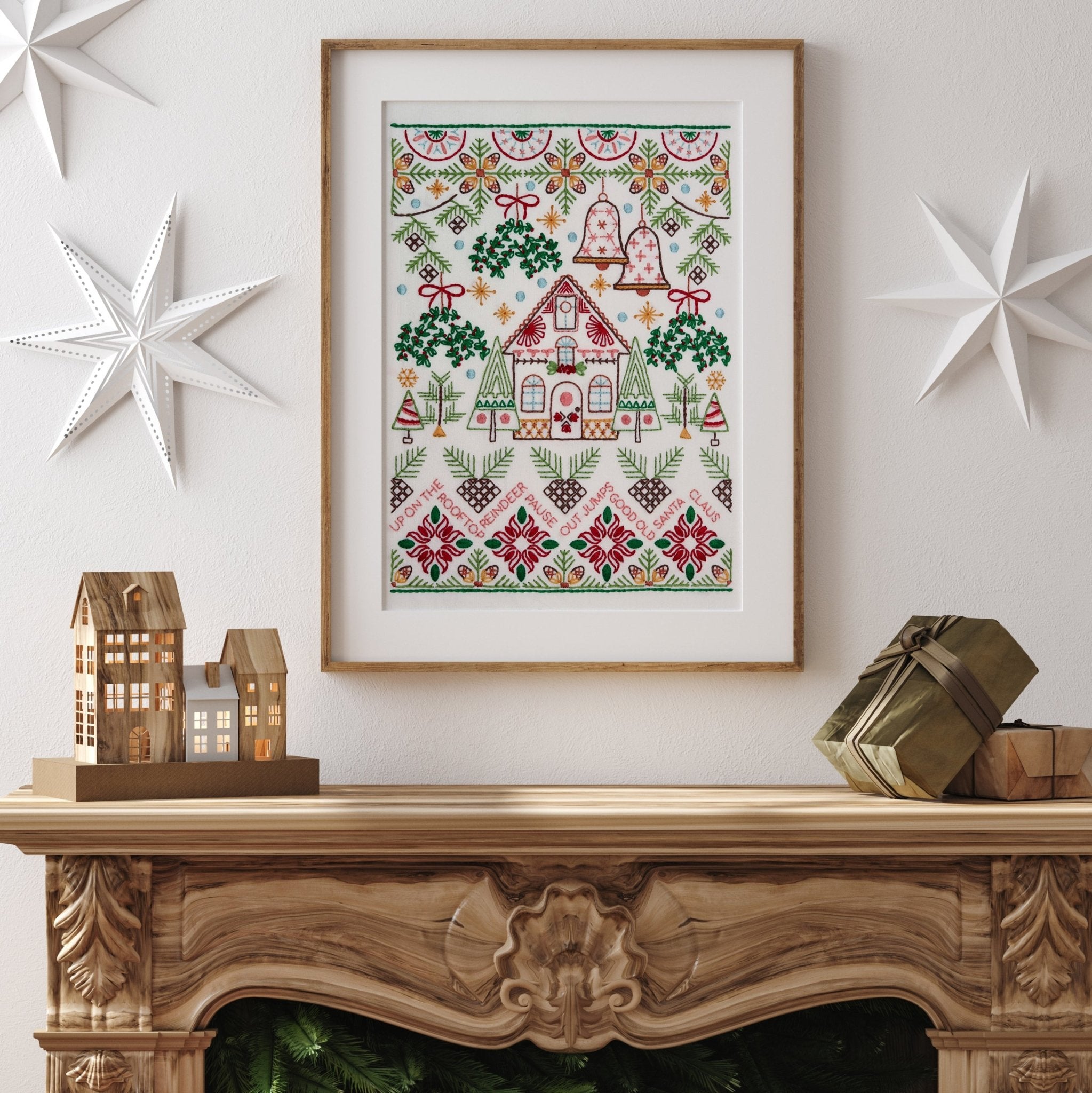 Christmas Pines Sampler Printed Fabric Pattern - Stitched Stories