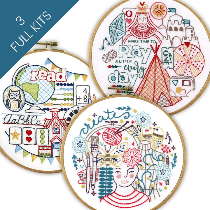Create, Play, Read Embroidery Kit Bundle of 3 - Stitched Stories