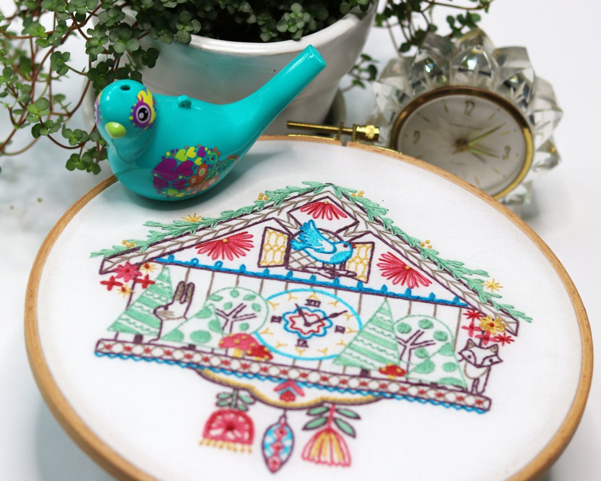 Cuckoo Clock Embroidery Kit - Stitched Stories