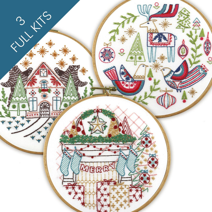 Deck the Halls Embroidery Kit Bundle of 3 - Stitched Stories