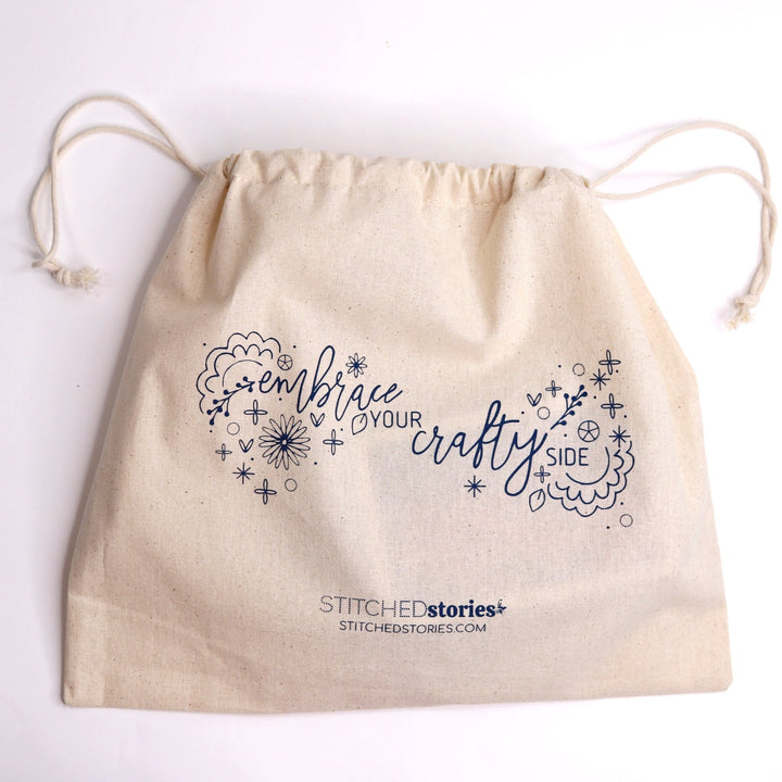 Drawstring Project Bag with Silkscreened Ready-to-Stitch Design - Stitched Stories
