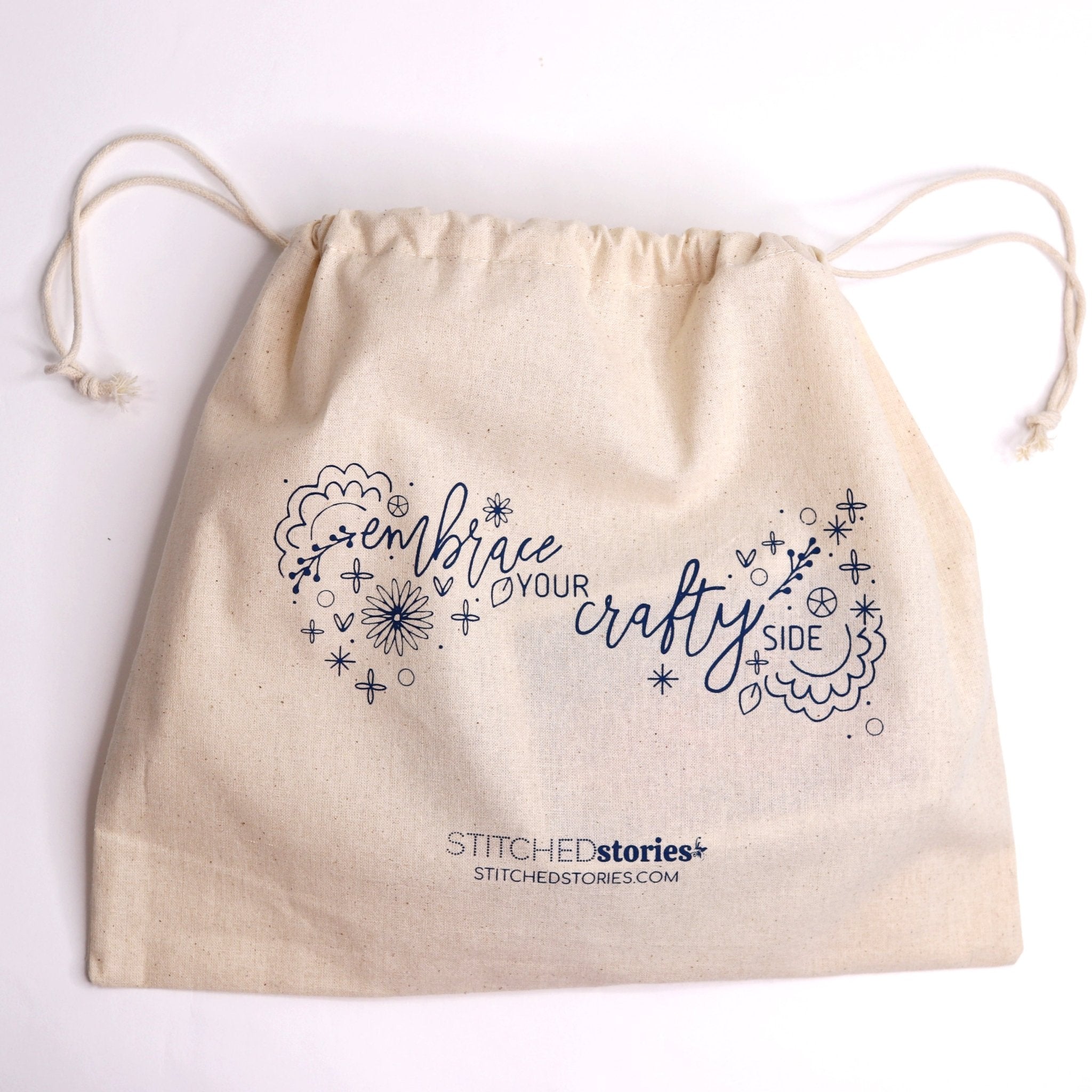 Drawstring Project Bag with Silkscreened Ready-to-Stitch Design - Stitched Stories