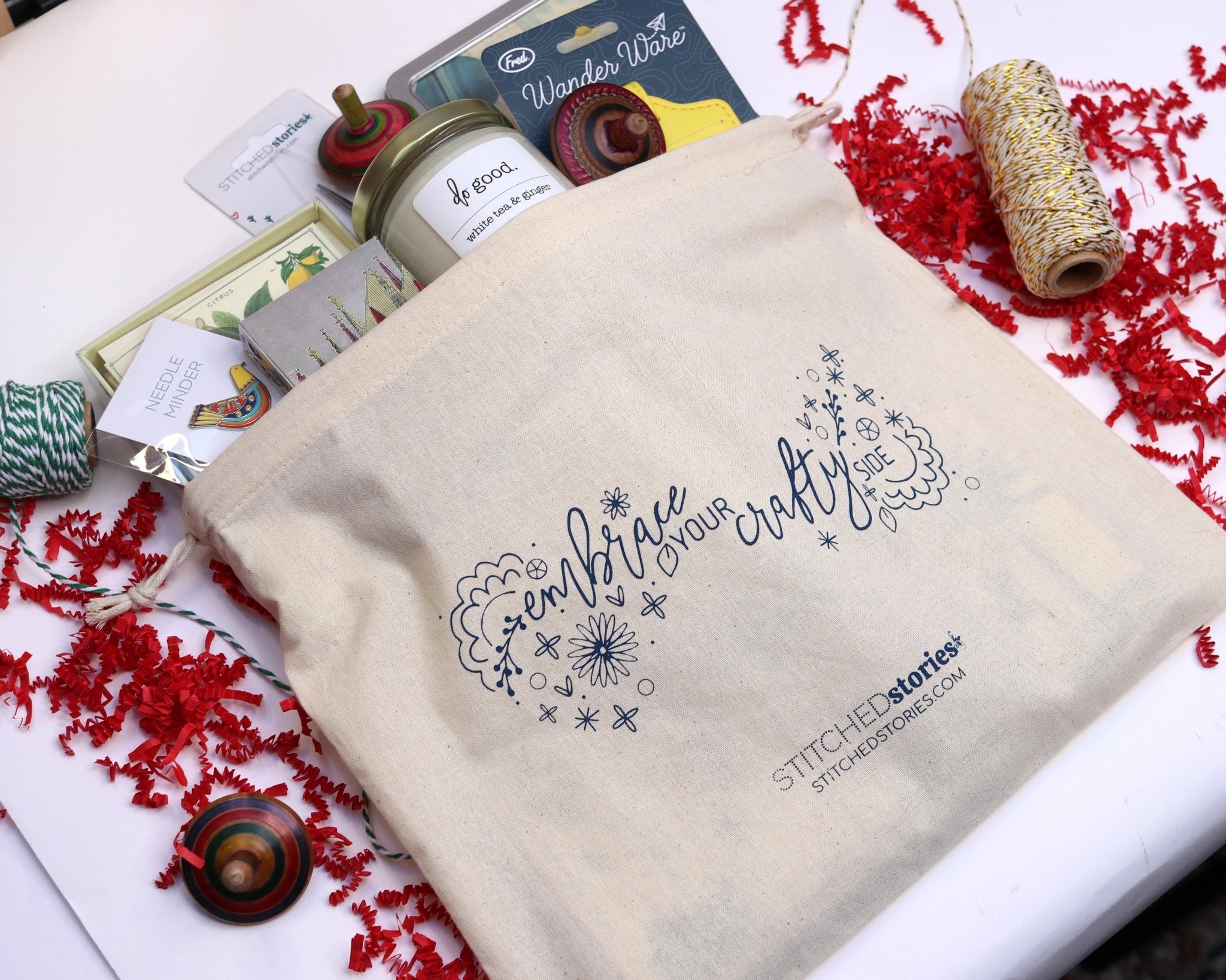 Drawstring Project Bag with Silkscreened Ready-to-Stitch Design - Stitched Stories