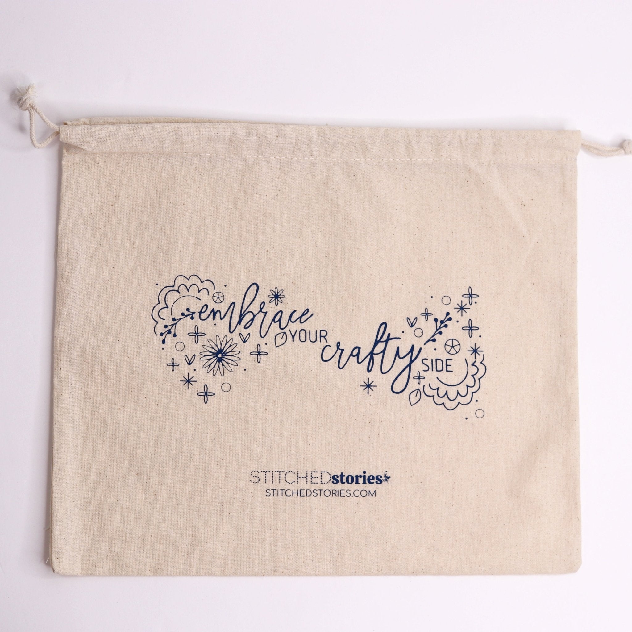 Drawstring Project Bag with Silkscreened Ready-to-Stitch Design - Stitched Stories