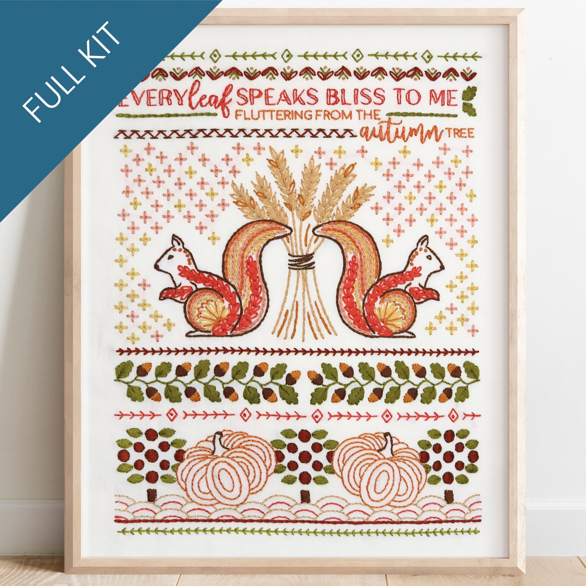 Fall Squirrel Traditional Sampler Embroidery Kit by Stitched Stories ...