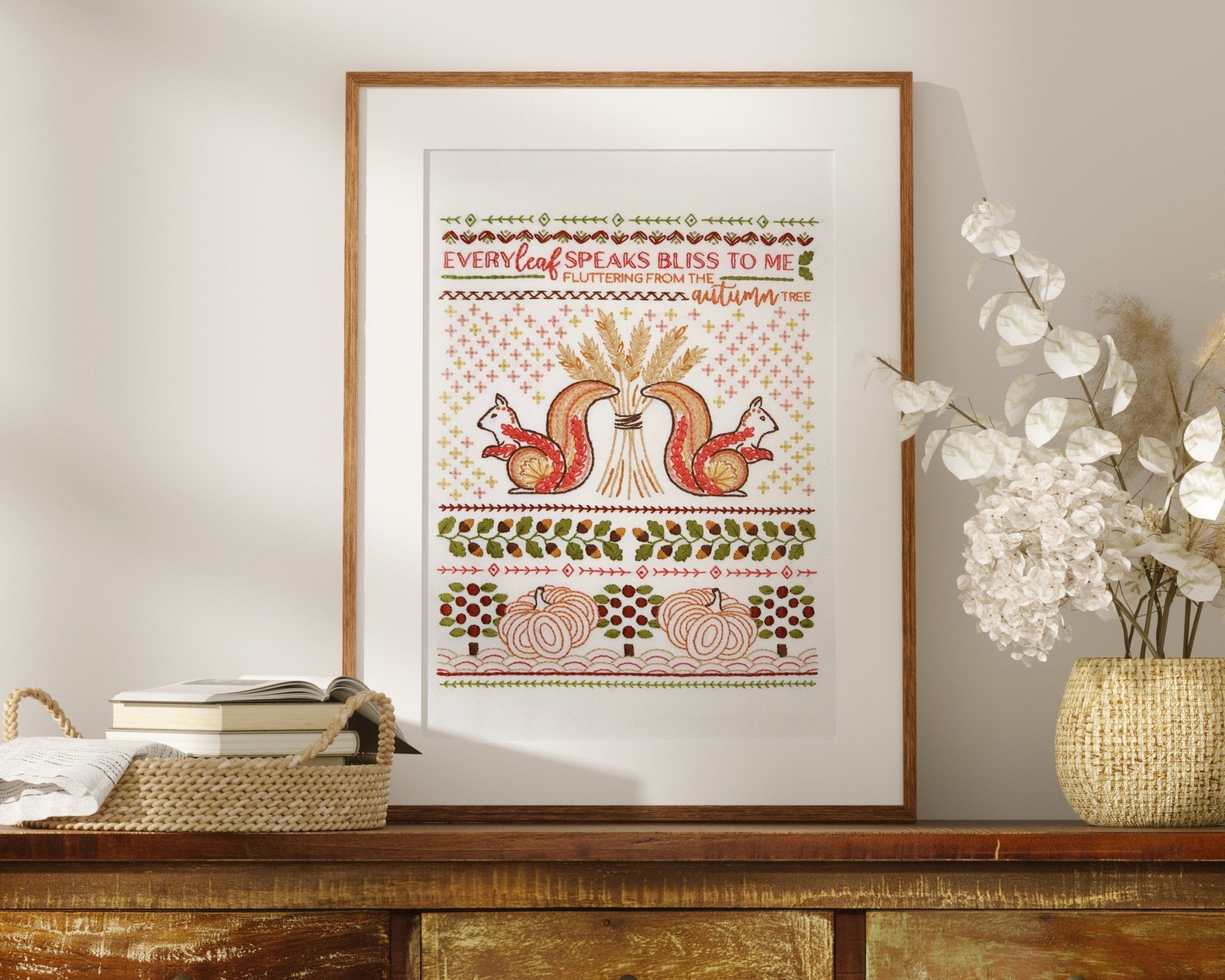 Fall Squirrel Sampler Embroidery Kit - Stitched Stories