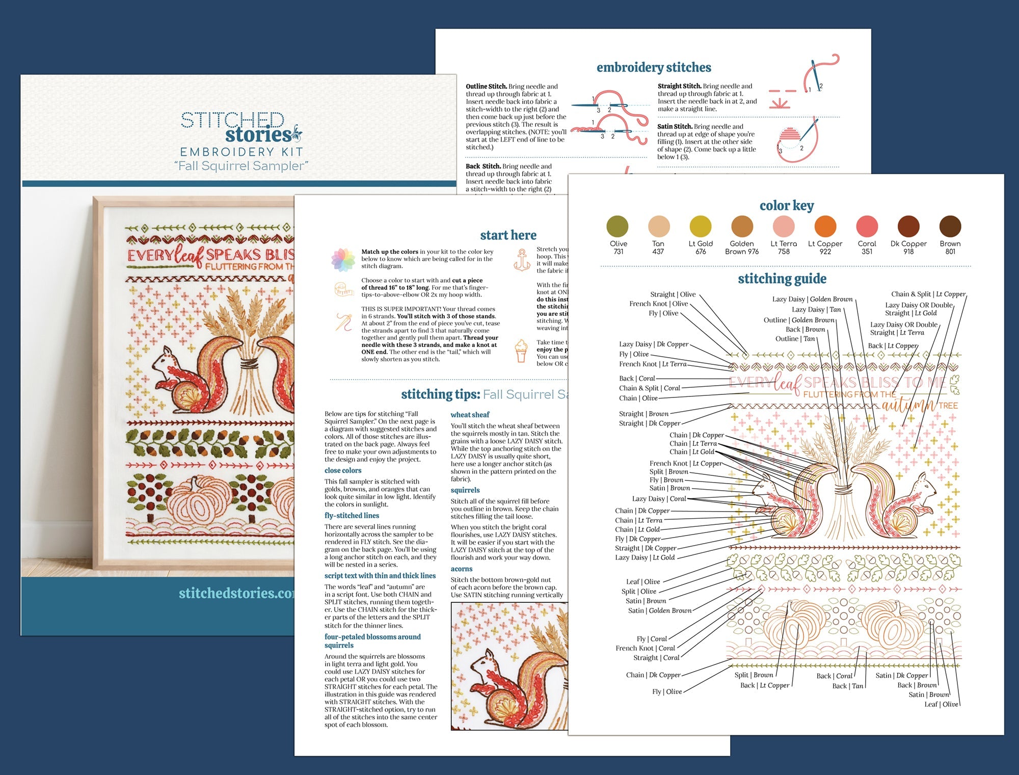 Fall Squirrel Sampler Embroidery Kit - Stitched Stories