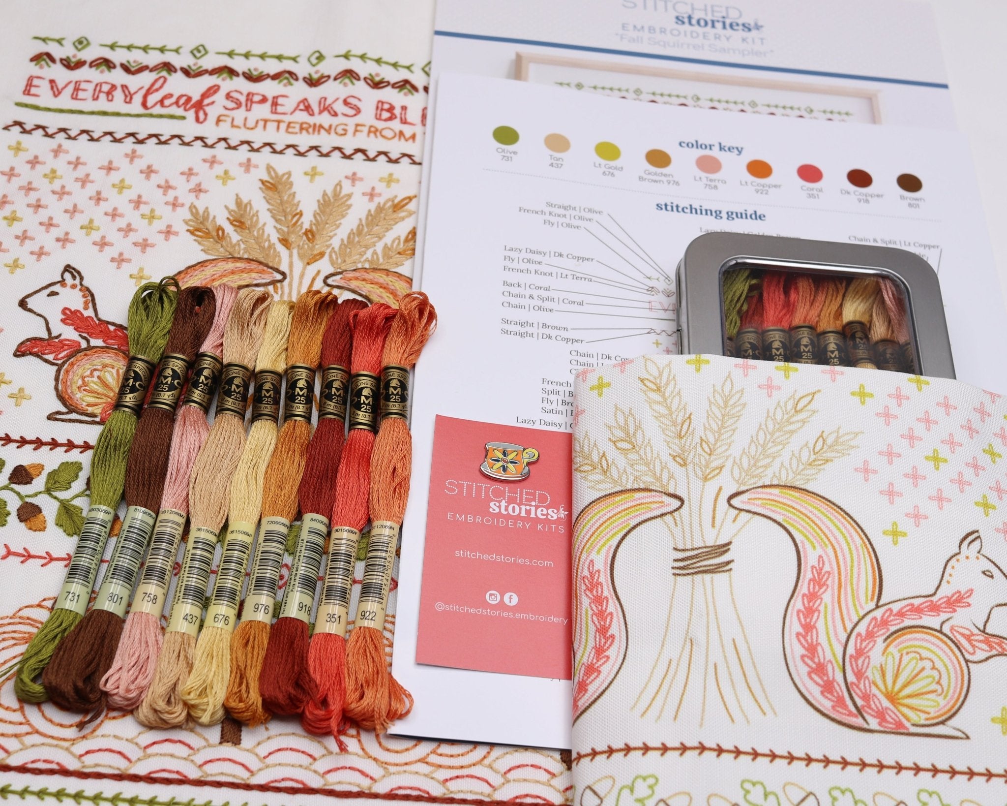 Fall Squirrel Traditional Sampler Embroidery Kit by Stitched Stories ...