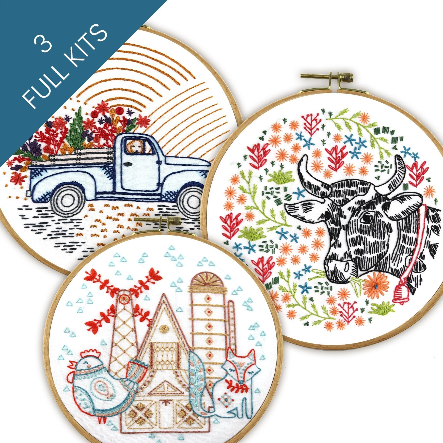 Farm Fresh Embroidery Kit Bundle of 3 - Stitched Stories