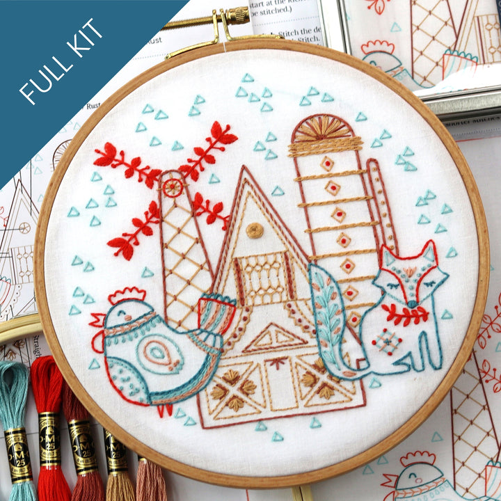 Hen & Fox Embroidery Kit - Stitched Stories