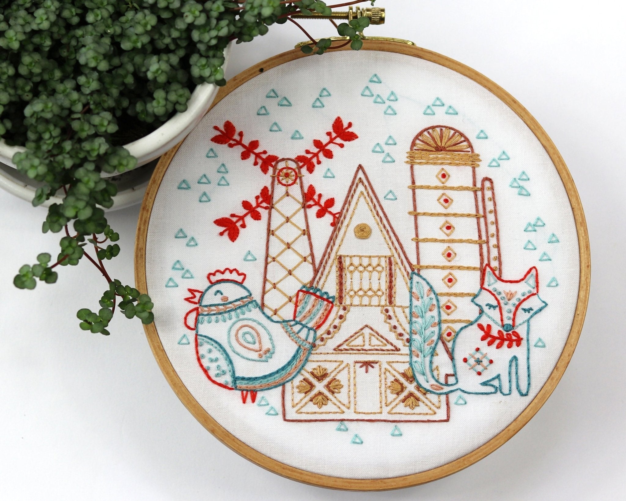 Hen & Fox Embroidery Kit - Stitched Stories